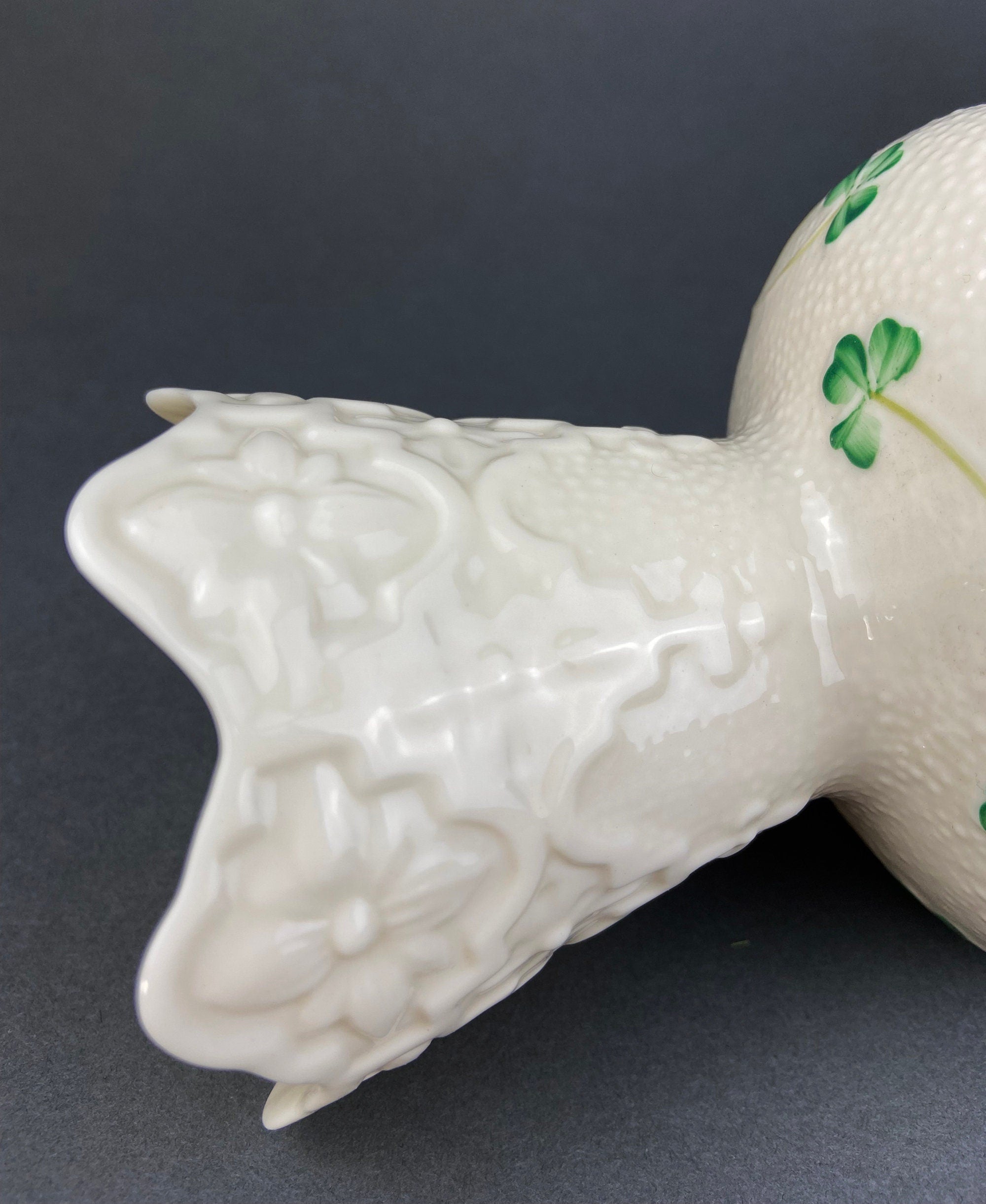 Antique Belleek Porcelain Vase, Cream Shamrock Motif, Scalloped Rim, Ireland