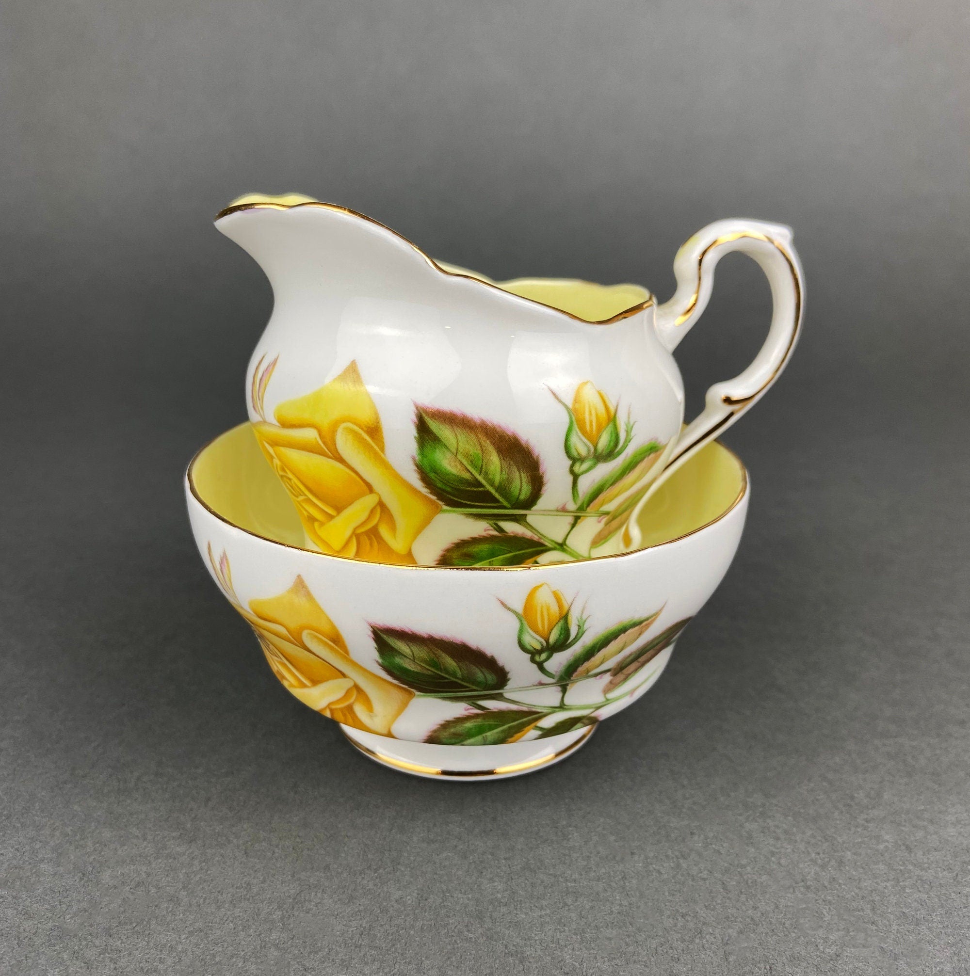 Vintage Paragon Creamer and Sugar Bowl with Lid, By Appointment to Her Majesty The Queen Potters.
