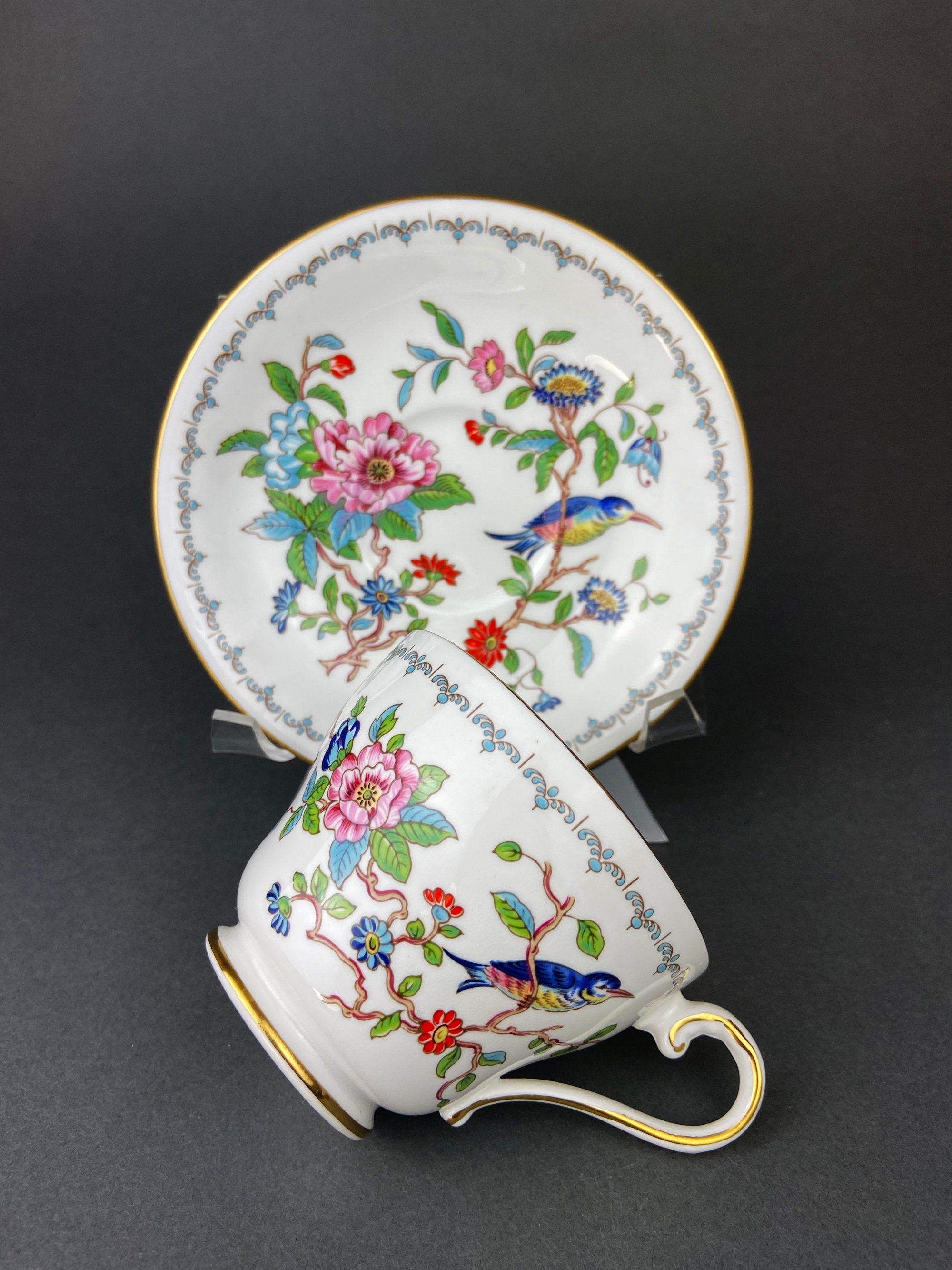Vintage Cup and Saucer with Yellow Birds. Queens's Fine Bone China. Birds of America. Pair of Finches. Gift of Love. Modern Farmhouse.