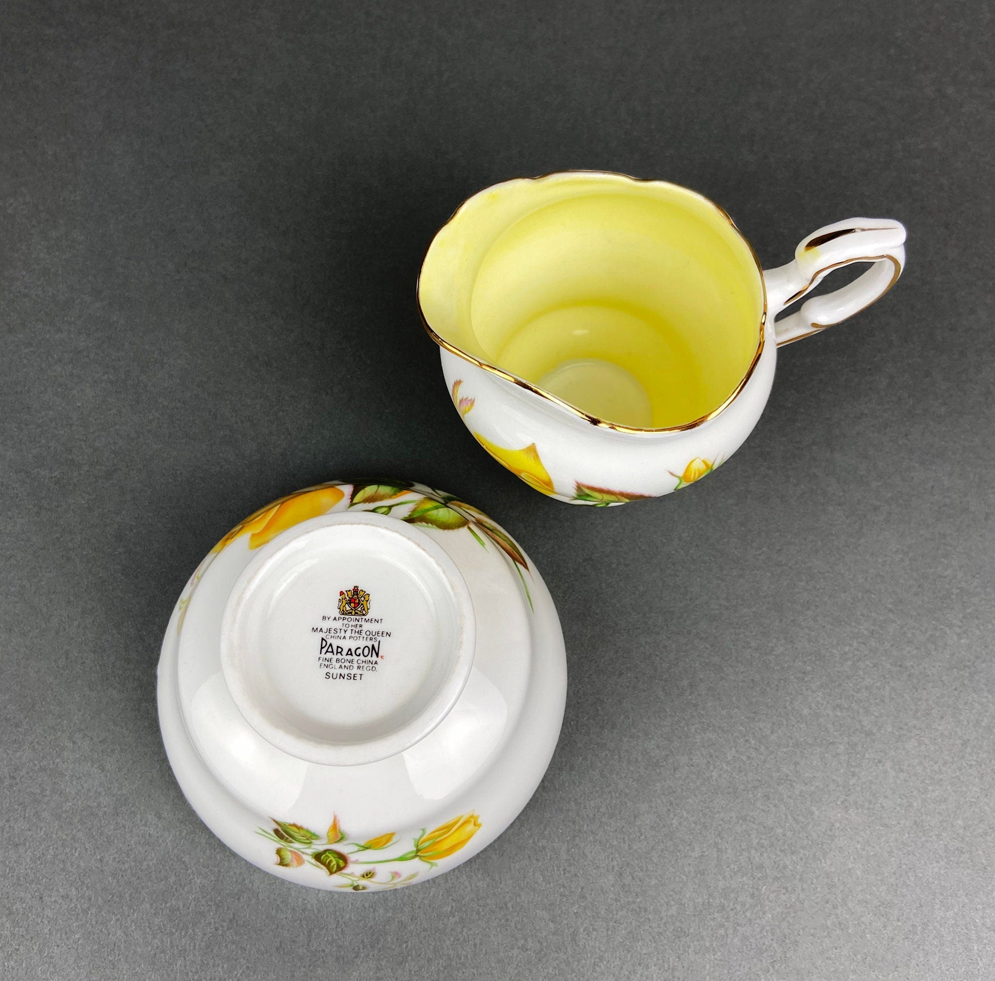 Vintage Paragon Creamer and Sugar Bowl with Lid, By Appointment to Her Majesty The Queen Potters.