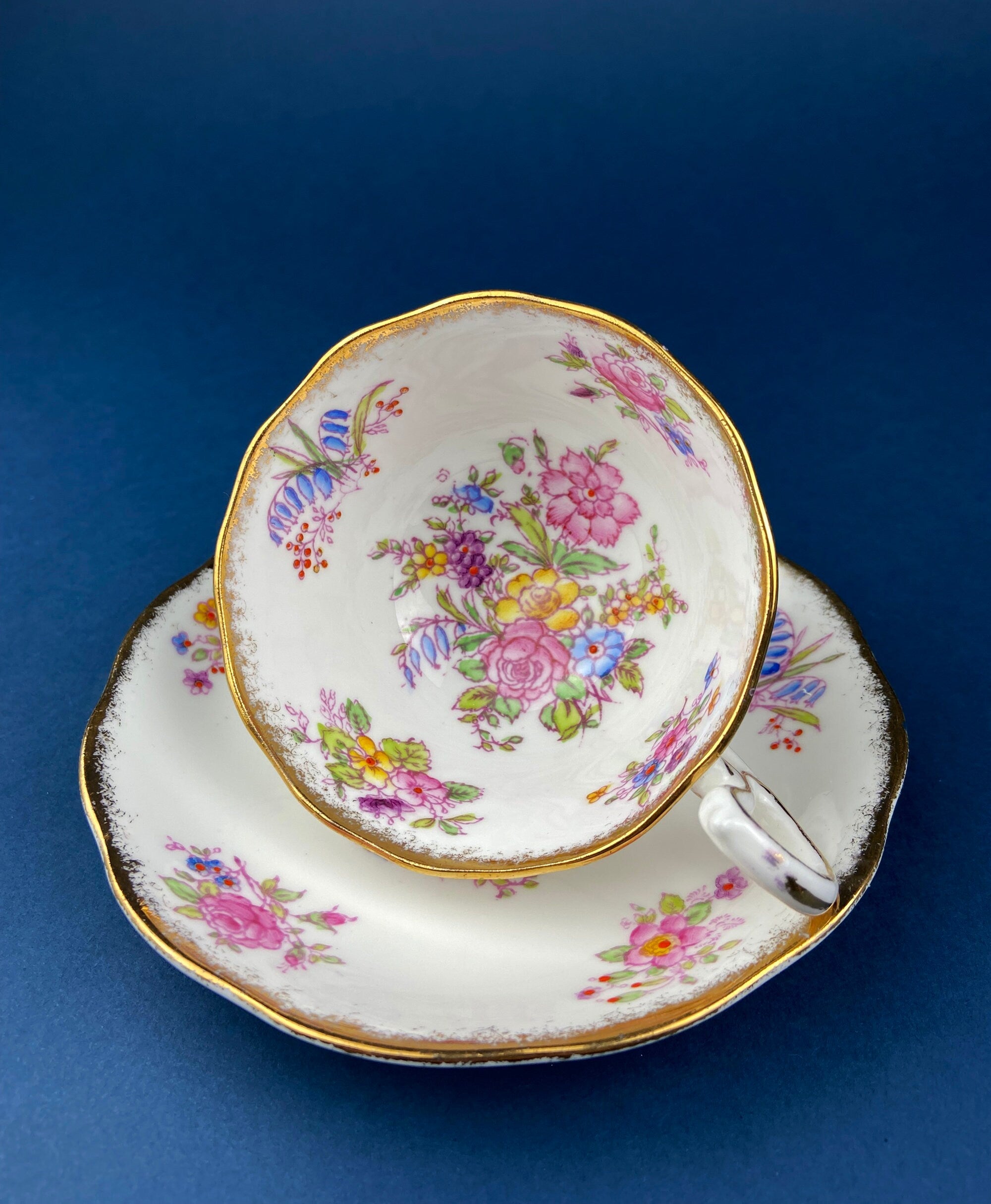 Vintage Foley Fine Bone China Tea Cup & Saucer, Mint Green Floral, Made in England