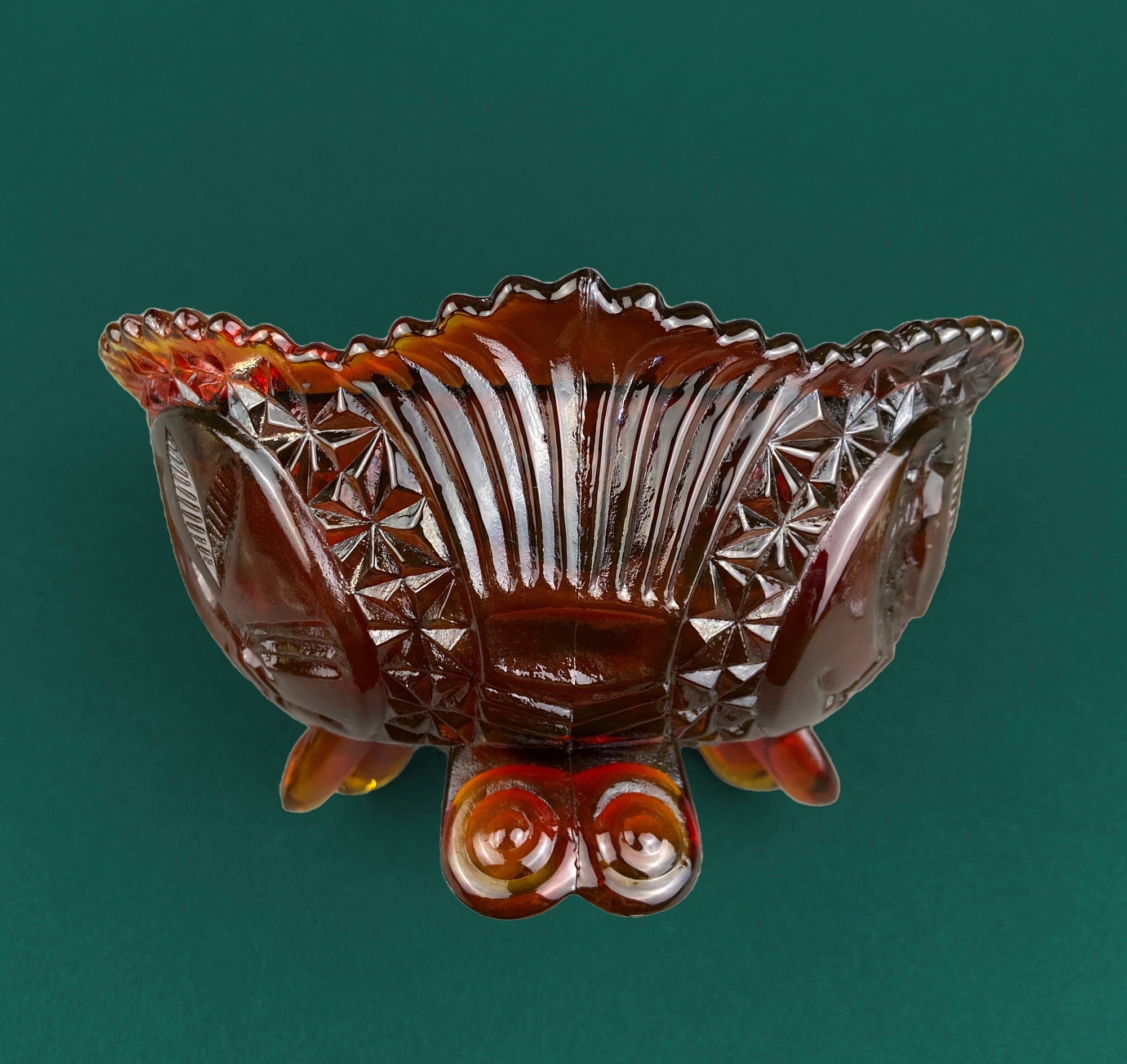 Vintage Slag Glass Footed Bowl. Brown and White Marbled Compote with Floral Base. Candy or Trinket  Dish.