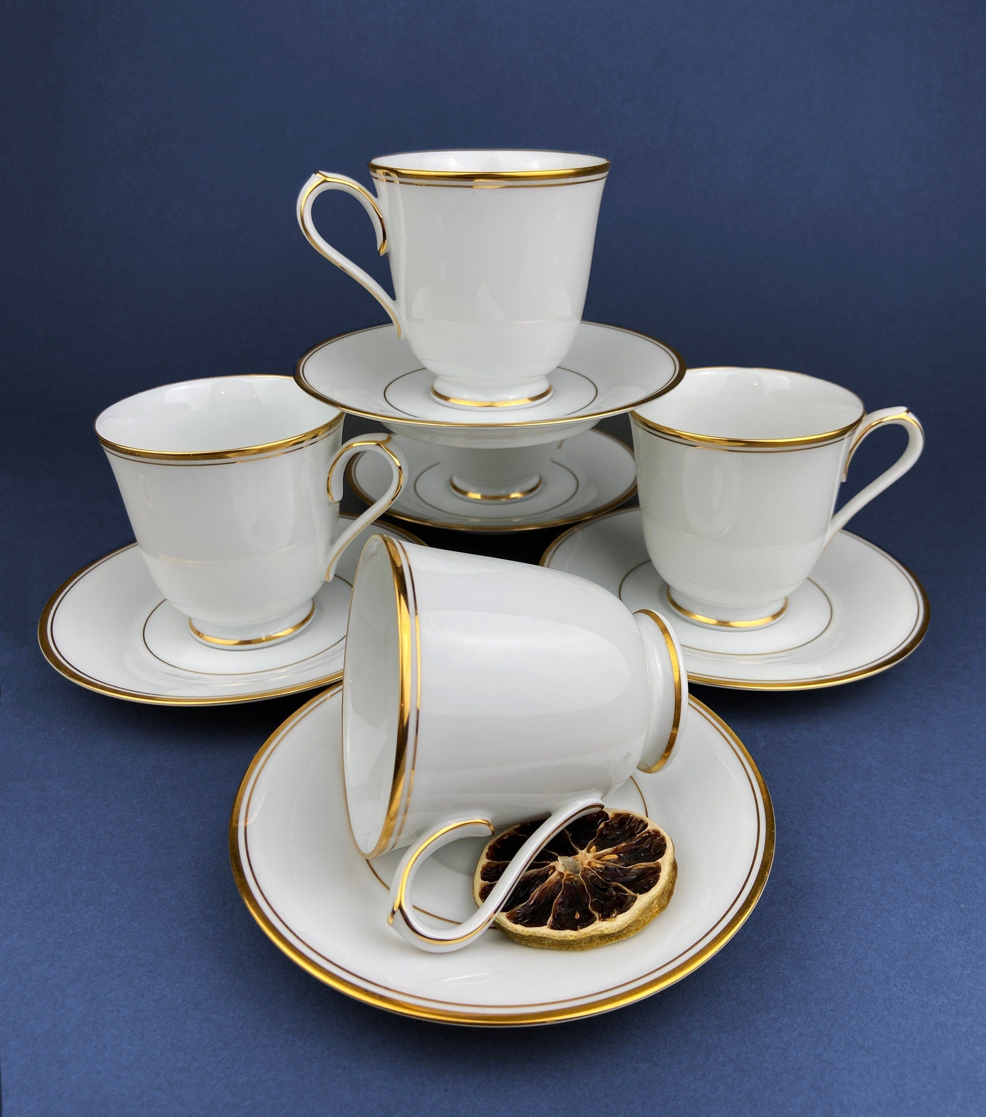Noritake Allison Tea Set: Gold Band China Cups and Saucers (Set of Five)