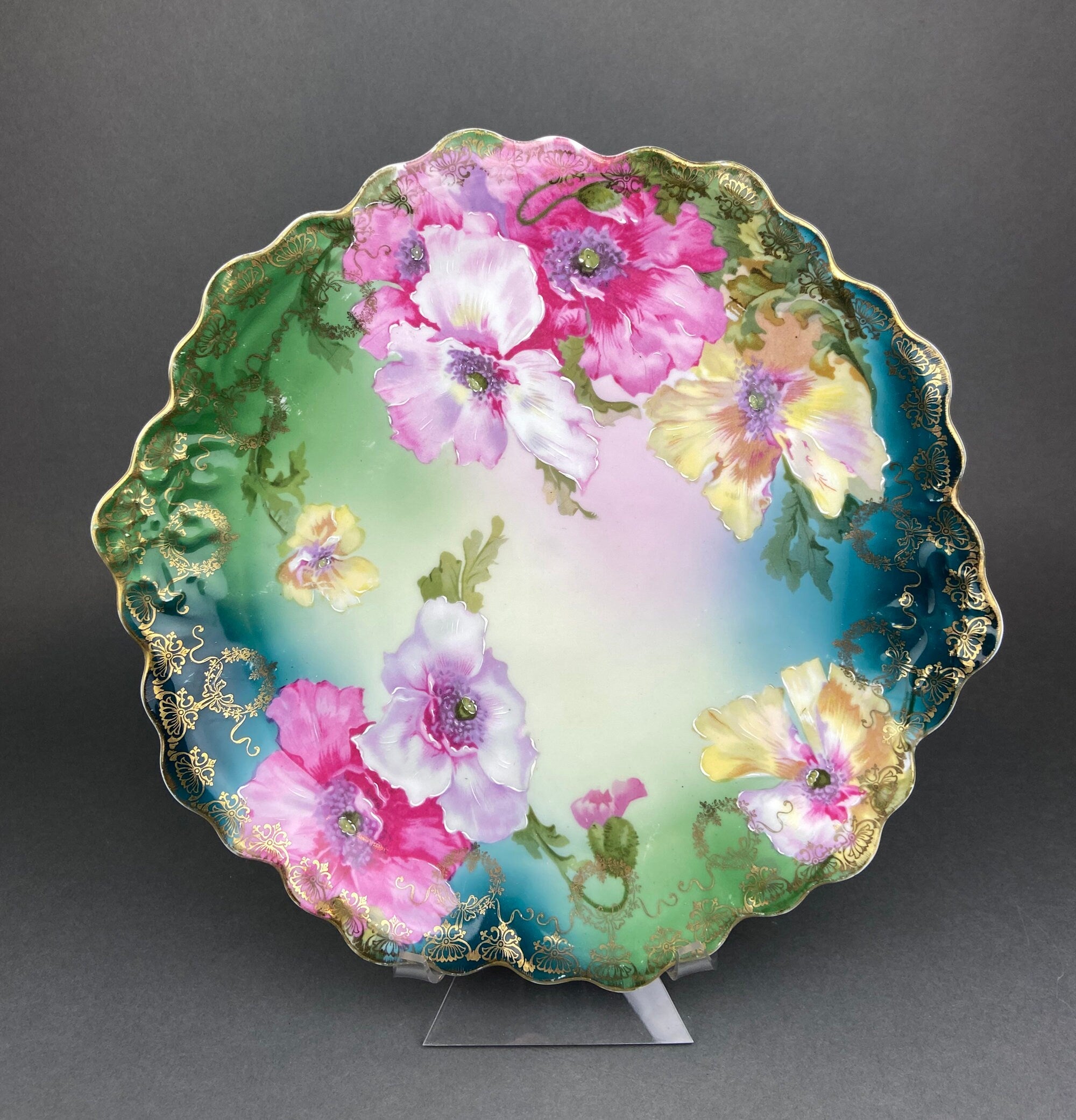 Antique Plate and Bowl by Milton, Imperial Vienna. Hand-Painted Tea Roses. Collectible Dessert Plate and Serving Bowl.