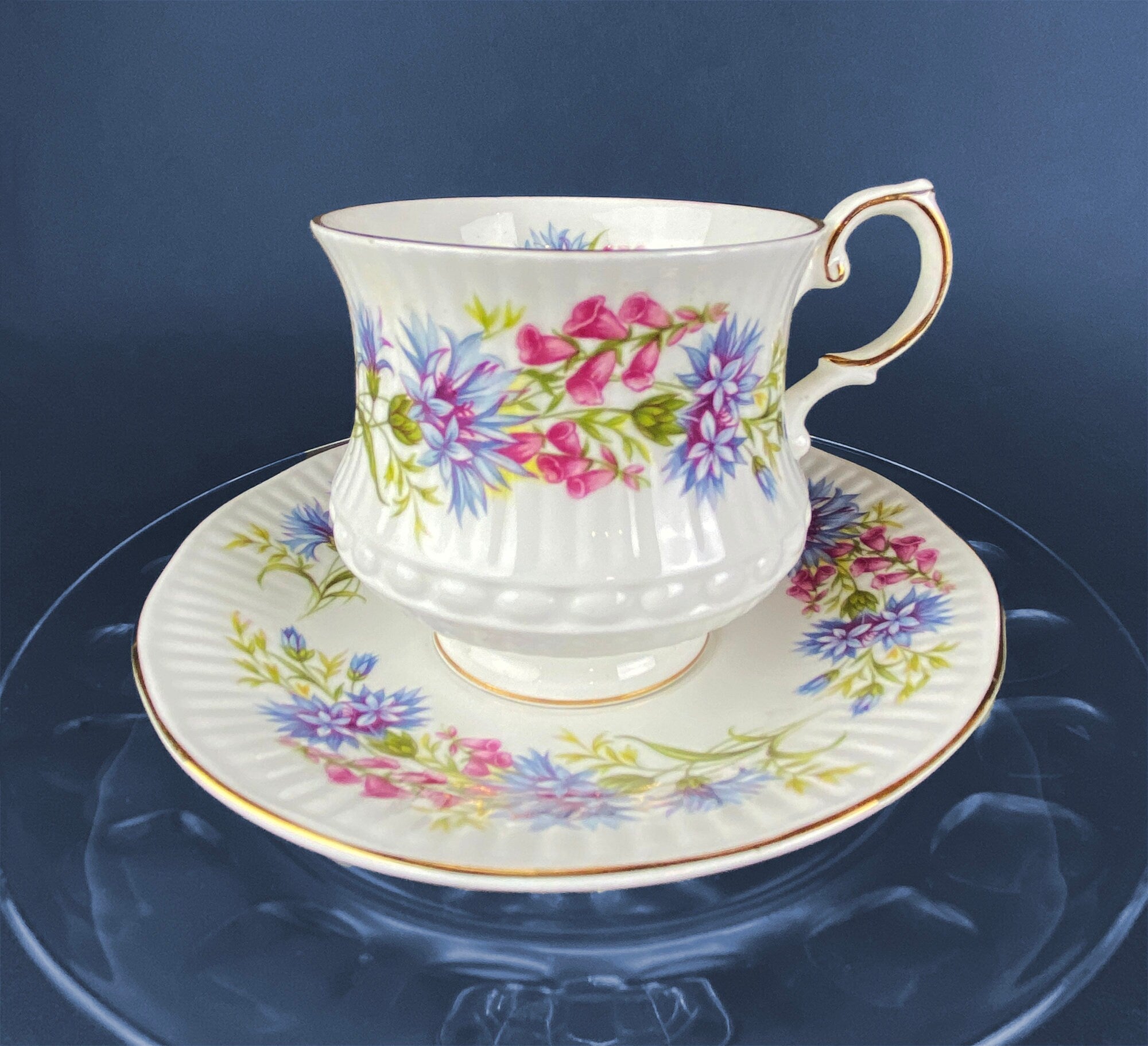 Vintage Royal Dover Fine Bone China Tea Cup, Floral Wreath, Made in England