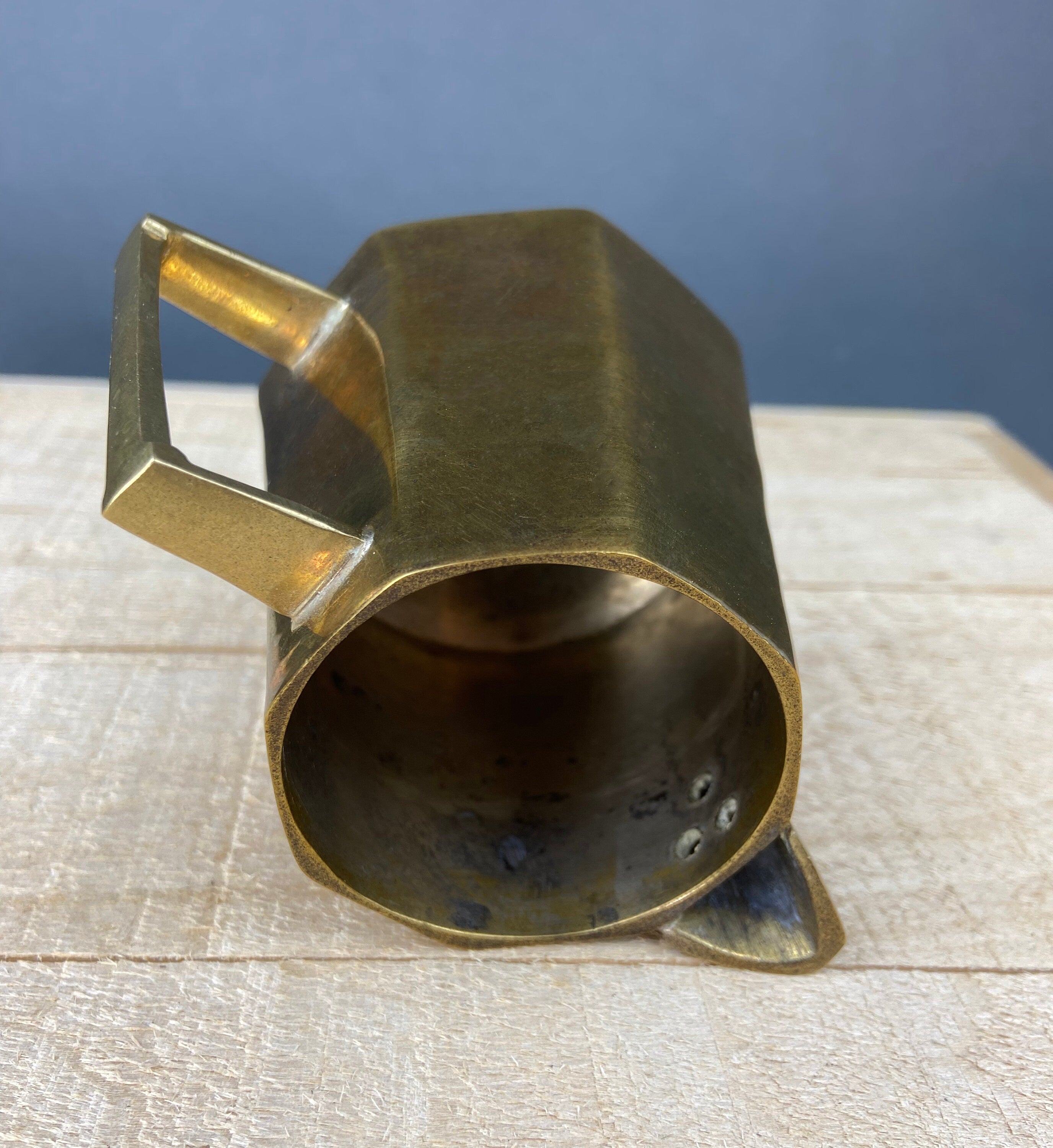 Antique Brass Coffee Set with Coffee Pot, Creamer & Sugar Bowl. Heavy Brass Pots with Handles. Kitchen Accessories.