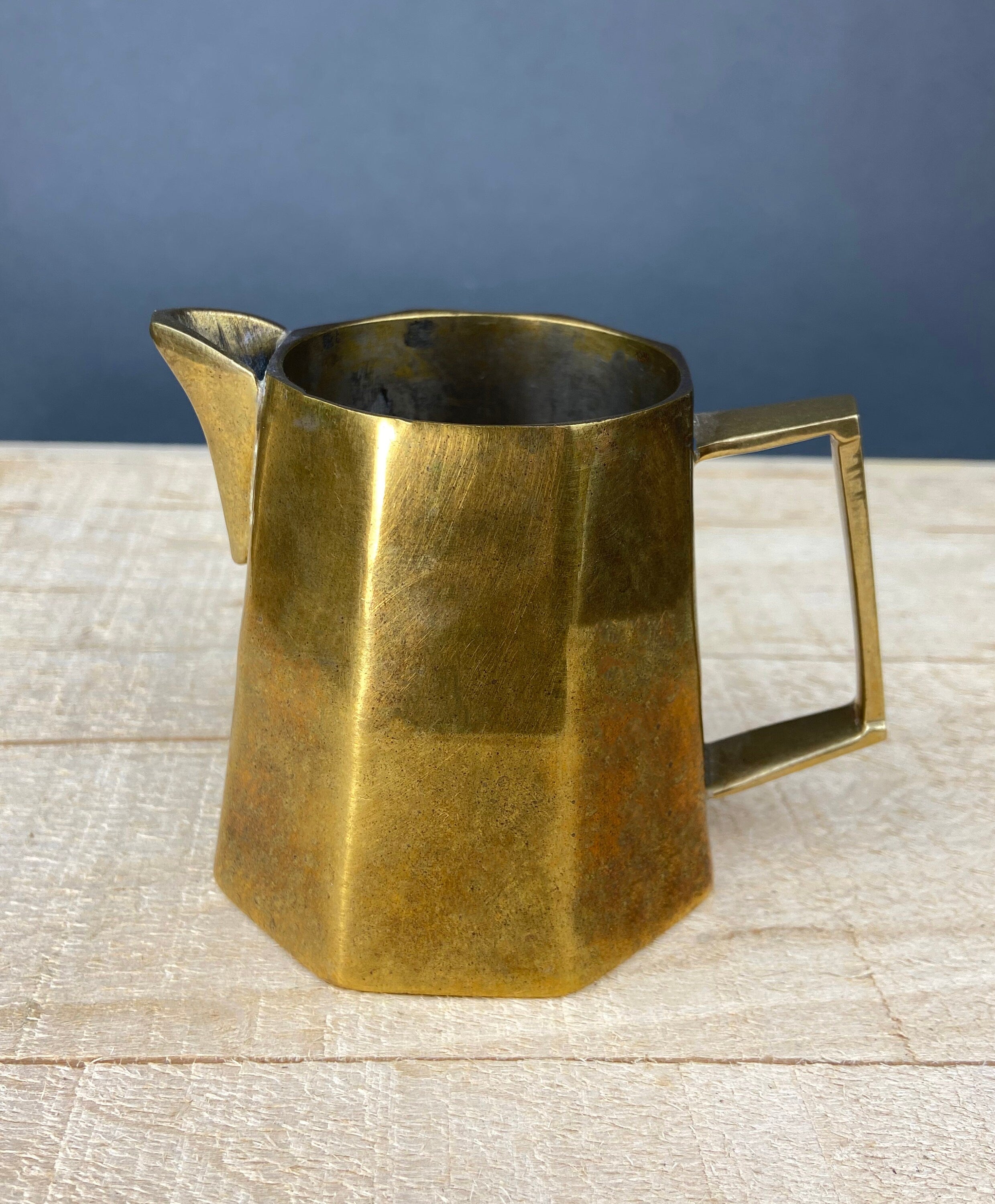 Antique Brass Coffee Set with Coffee Pot, Creamer & Sugar Bowl. Heavy Brass Pots with Handles. Kitchen Accessories.