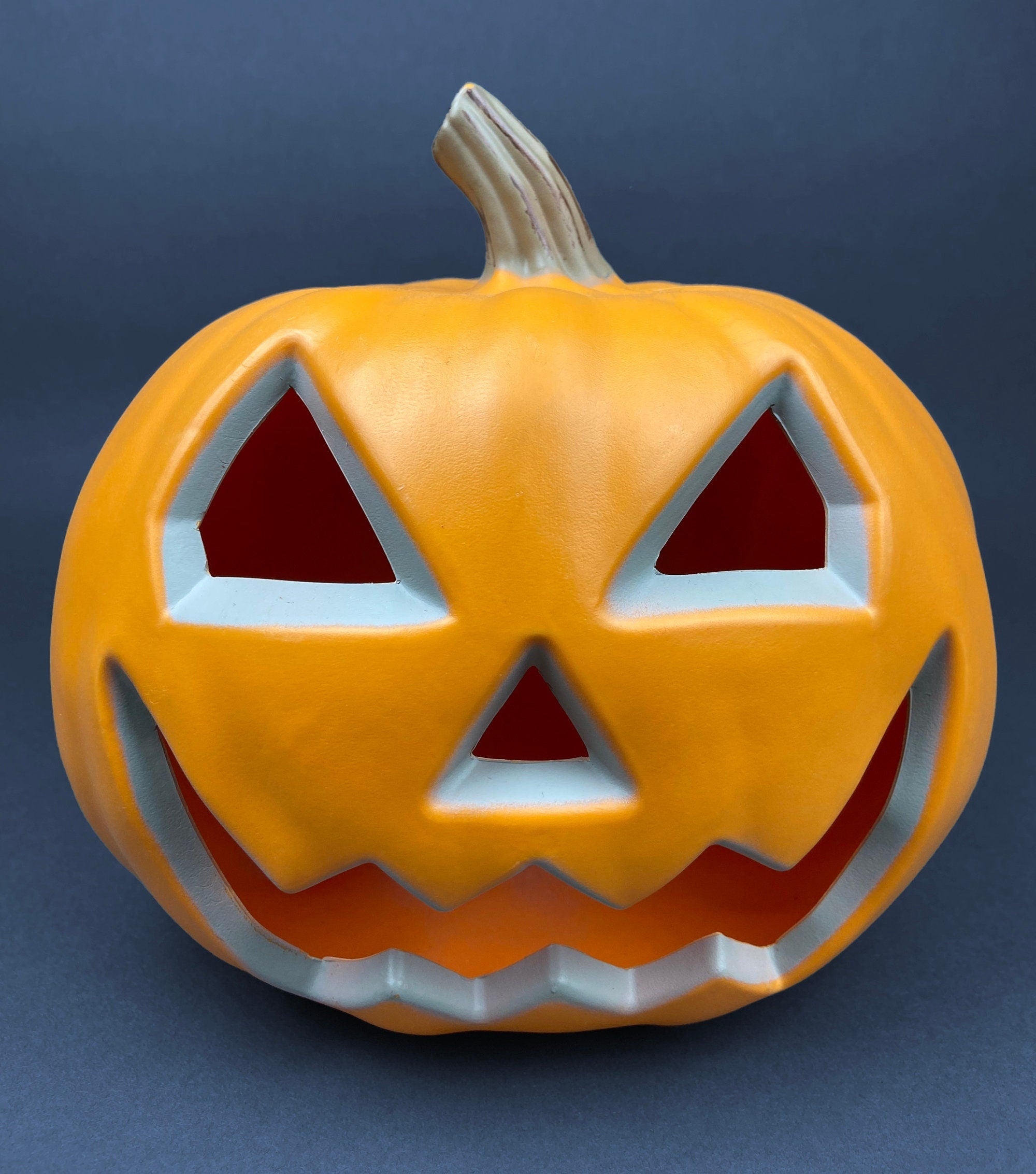 Set of Two Large Clay Pumpkins Making Scary Funny Faces. Candle or Light Kit. Halloween Thanksgiving Fall Decor. Home, Porch or Retail.