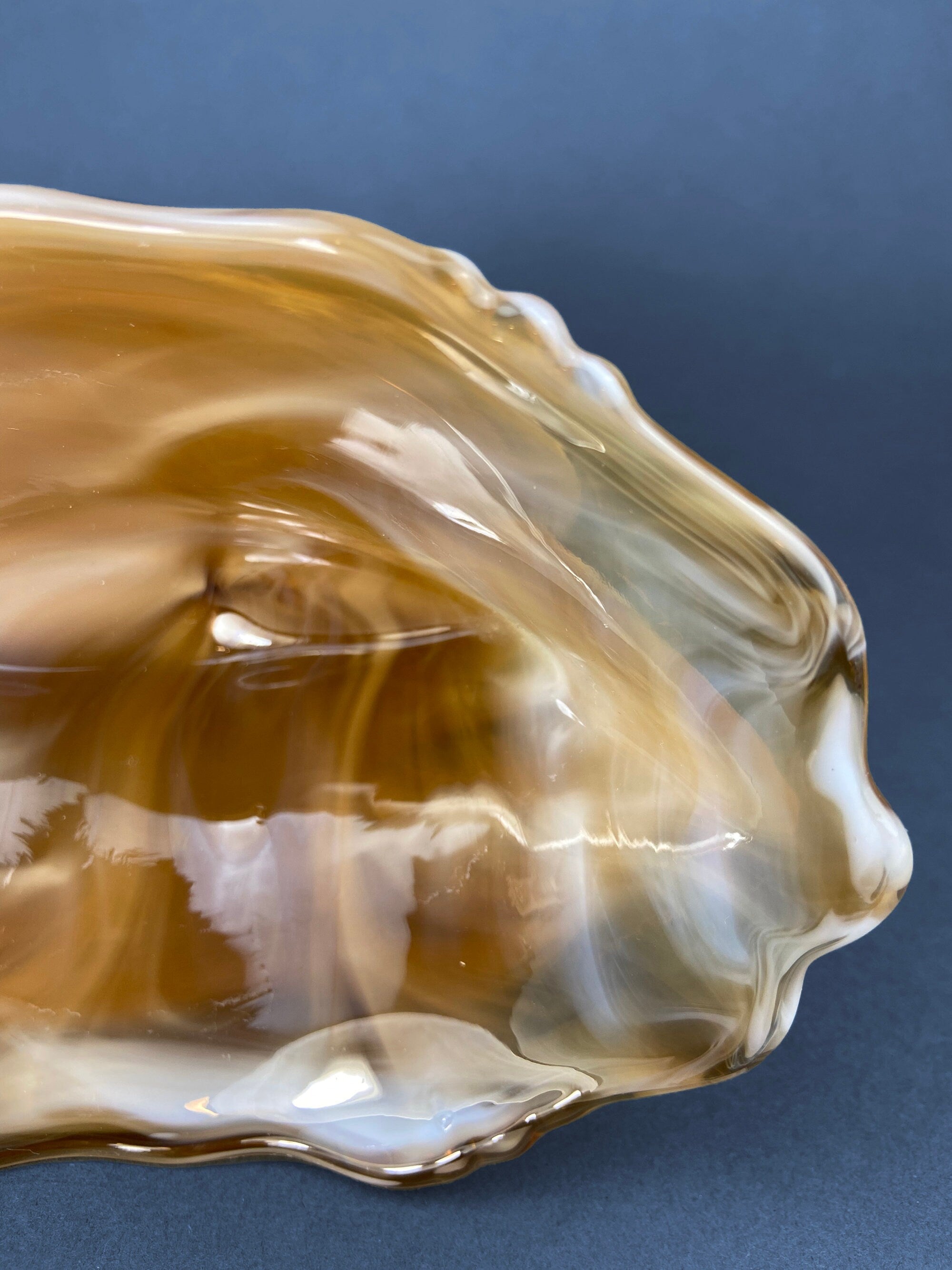 Vintage Slag Glass Footed Bowl. Brown and White Marbled Compote with Floral Base. Candy or Trinket  Dish.