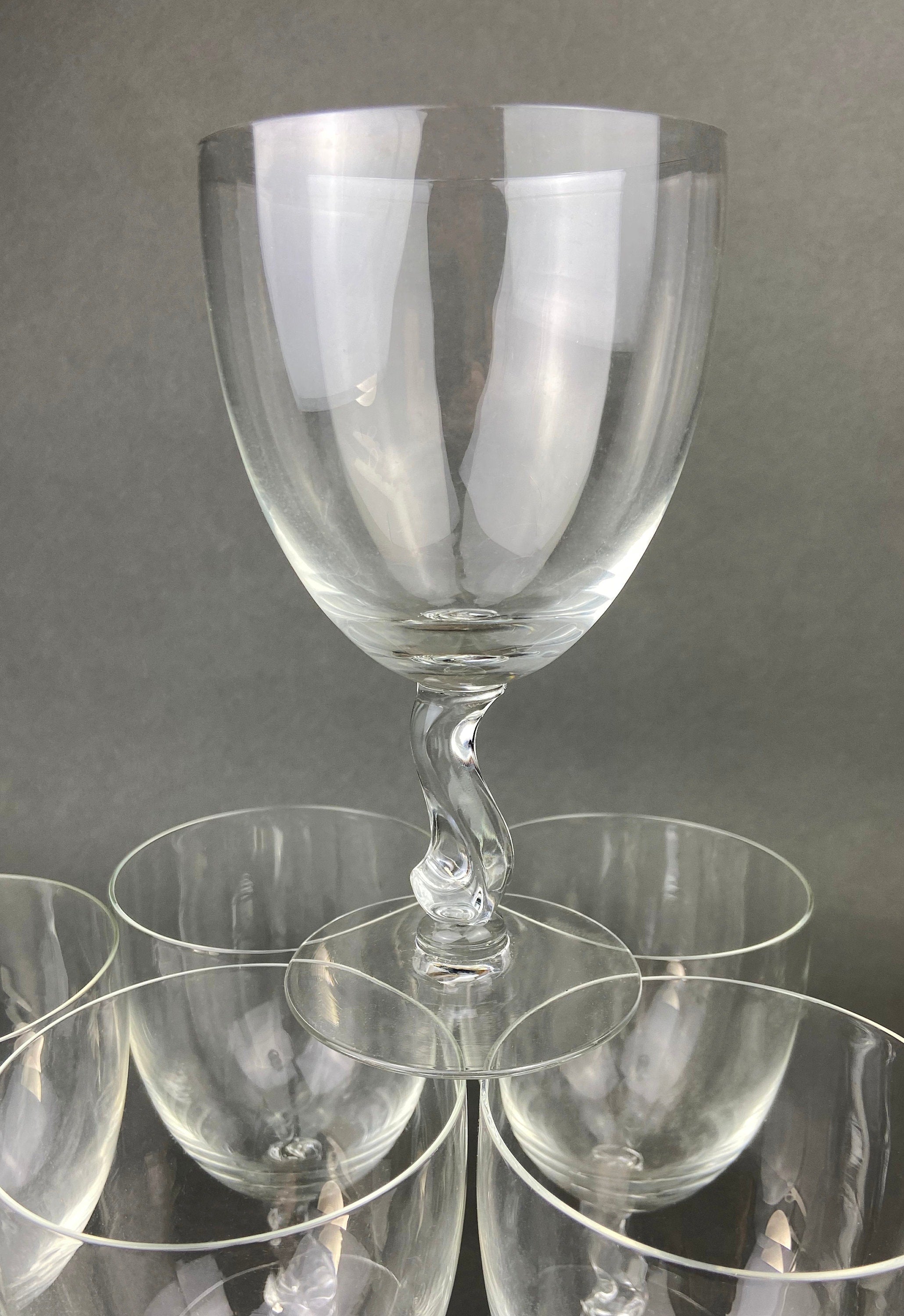Fostoria Contour Clear Crystal Goblets with S-Shaped Stem. Set of Seven Water or Juice Stemware.  Luxurious Barware. Gift for Him.