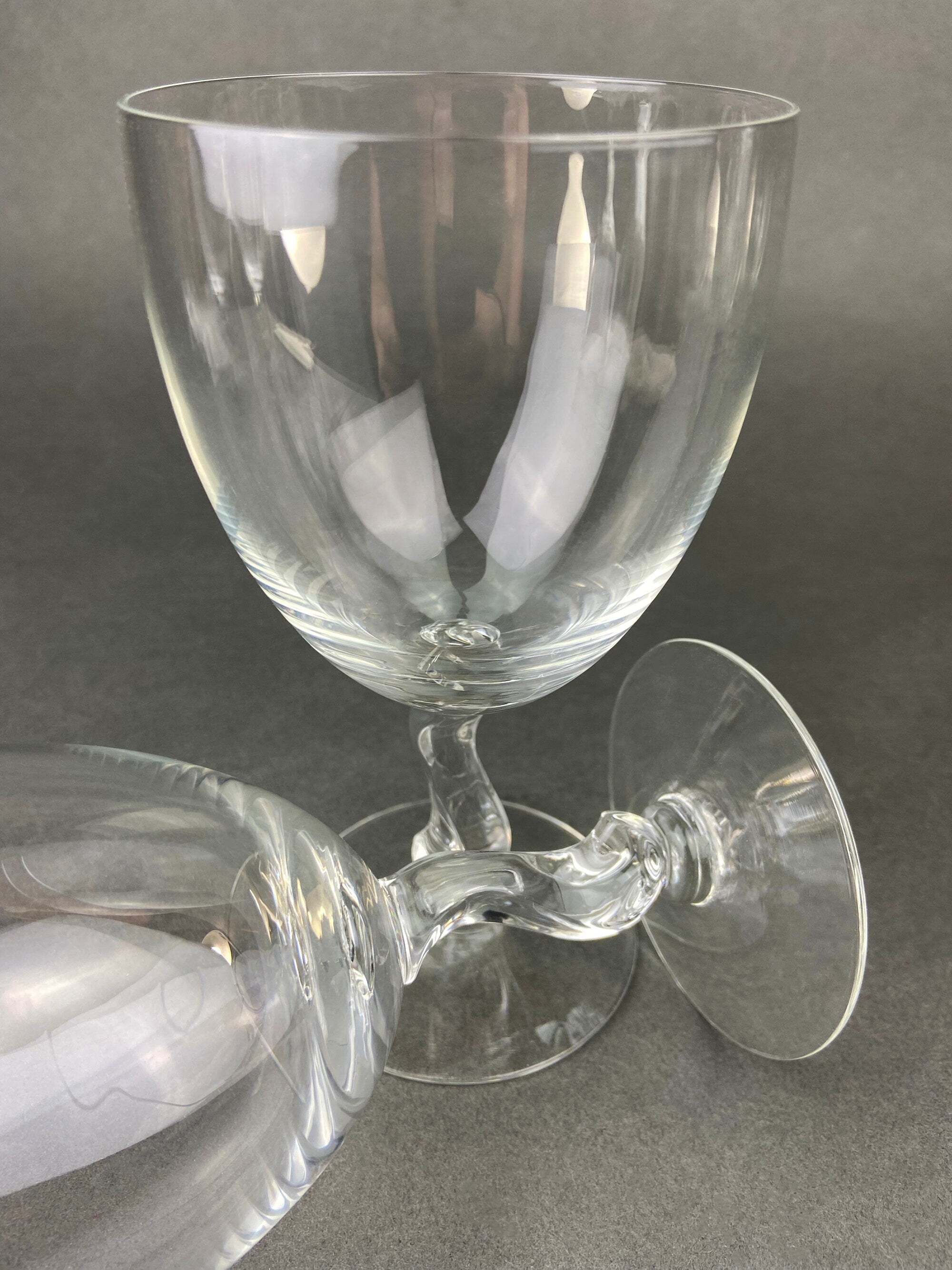 Fostoria Contour Clear Crystal Goblets with S-Shaped Stem. Set of Seven Water or Juice Stemware.  Luxurious Barware. Gift for Him.