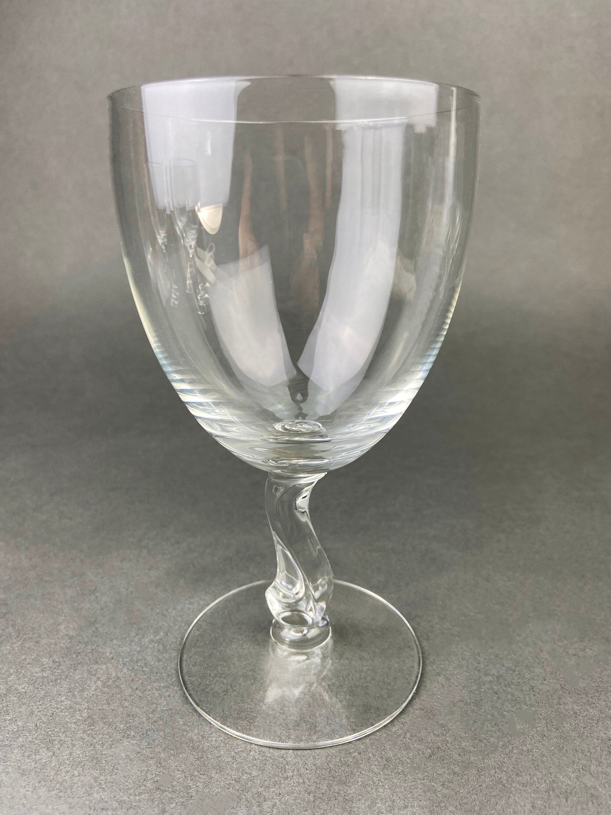 Fostoria Contour Clear Crystal Goblets with S-Shaped Stem. Set of Seven Water or Juice Stemware.  Luxurious Barware. Gift for Him.
