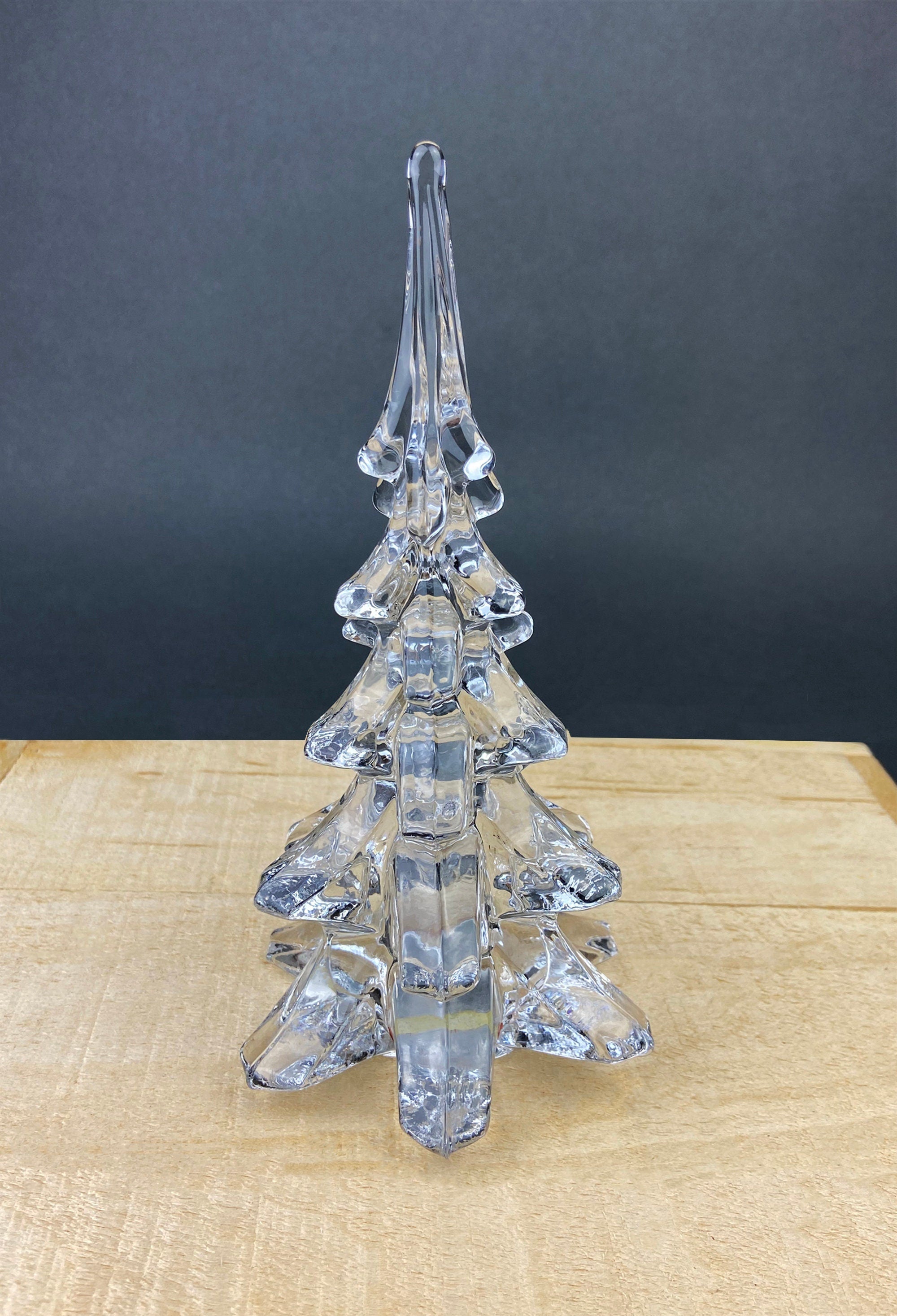 Lead Crystal Clear Christmas Tree. Hand Crafted Art Glass Spruce Tree. 8" Tall Pine. Holiday or Year-Round Decor.