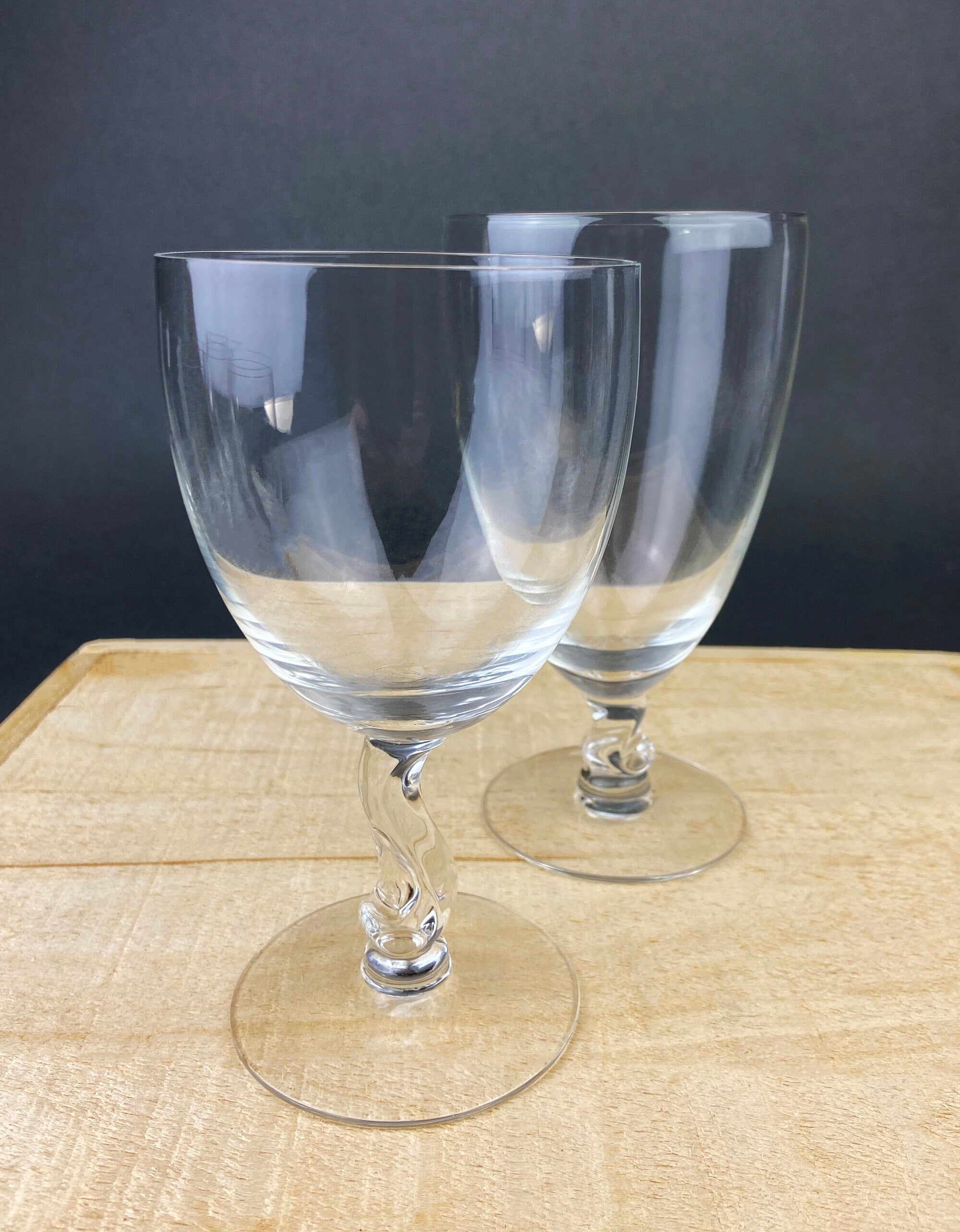 Fostoria Contour Clear Crystal Goblets with S-Shaped Stem. Set of Seven Water or Juice Stemware.  Luxurious Barware. Gift for Him.