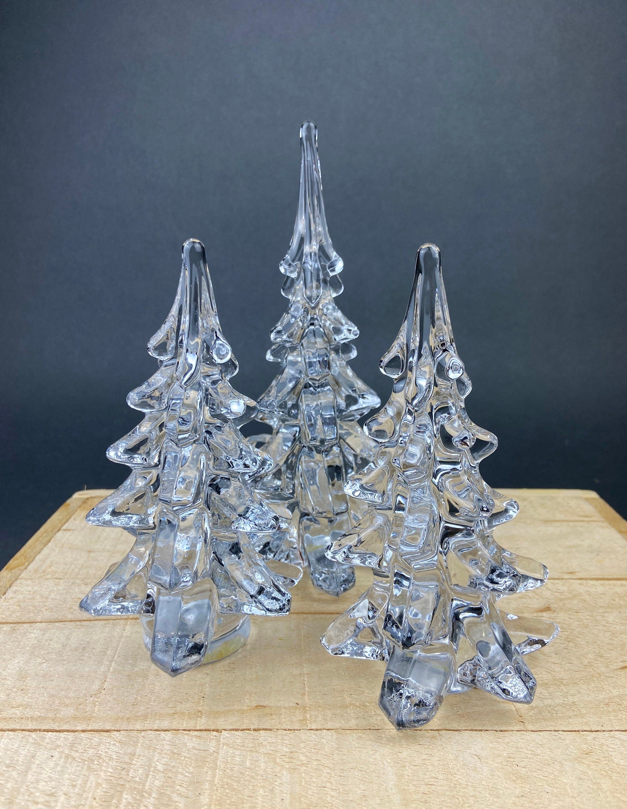 Lead Crystal Clear Christmas Tree. Hand Crafted Art Glass Spruce Tree. 8" Tall Pine. Holiday or Year-Round Decor.