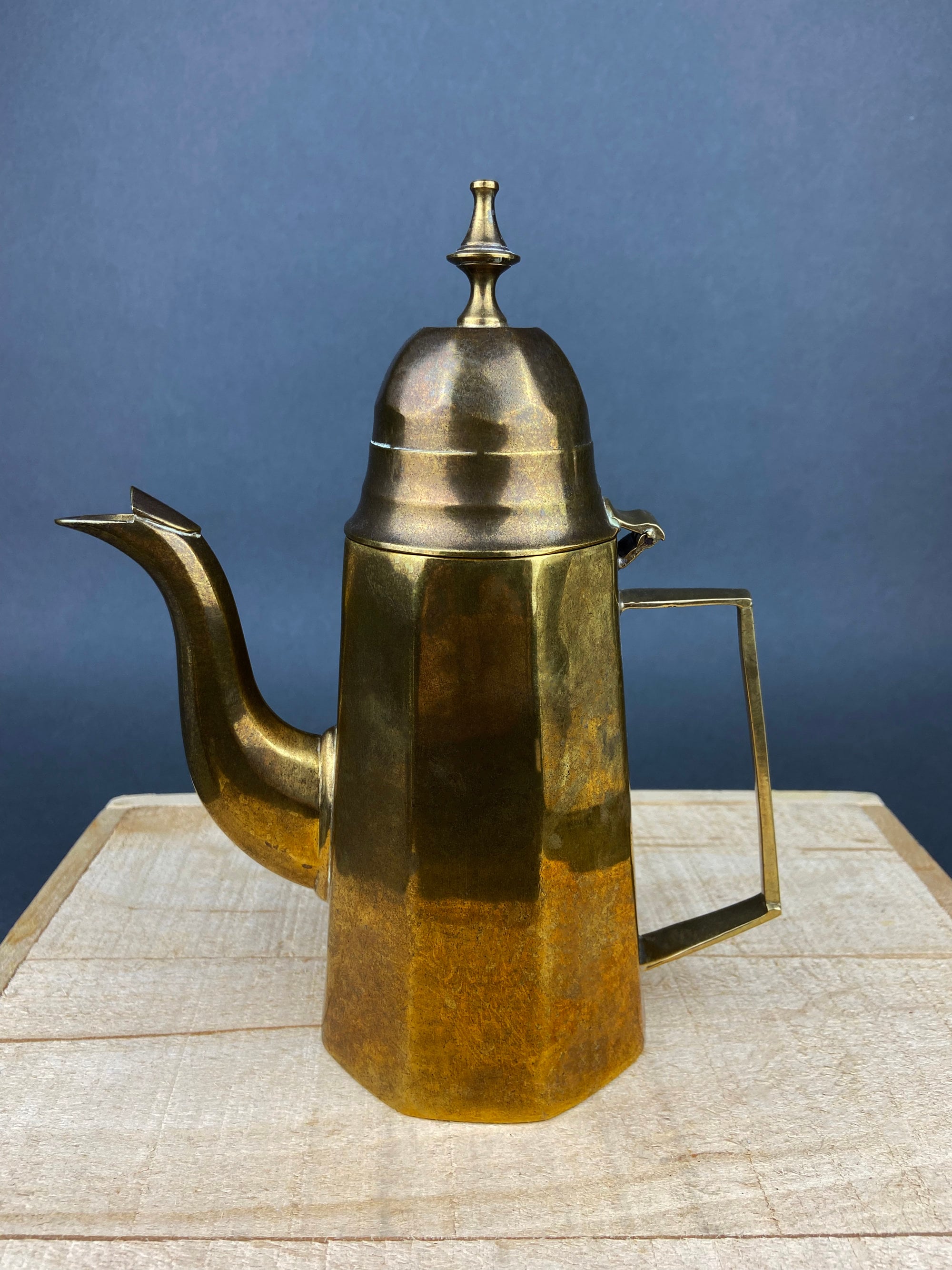 Antique Brass Coffee Set with Coffee Pot, Creamer & Sugar Bowl. Heavy Brass Pots with Handles. Kitchen Accessories.