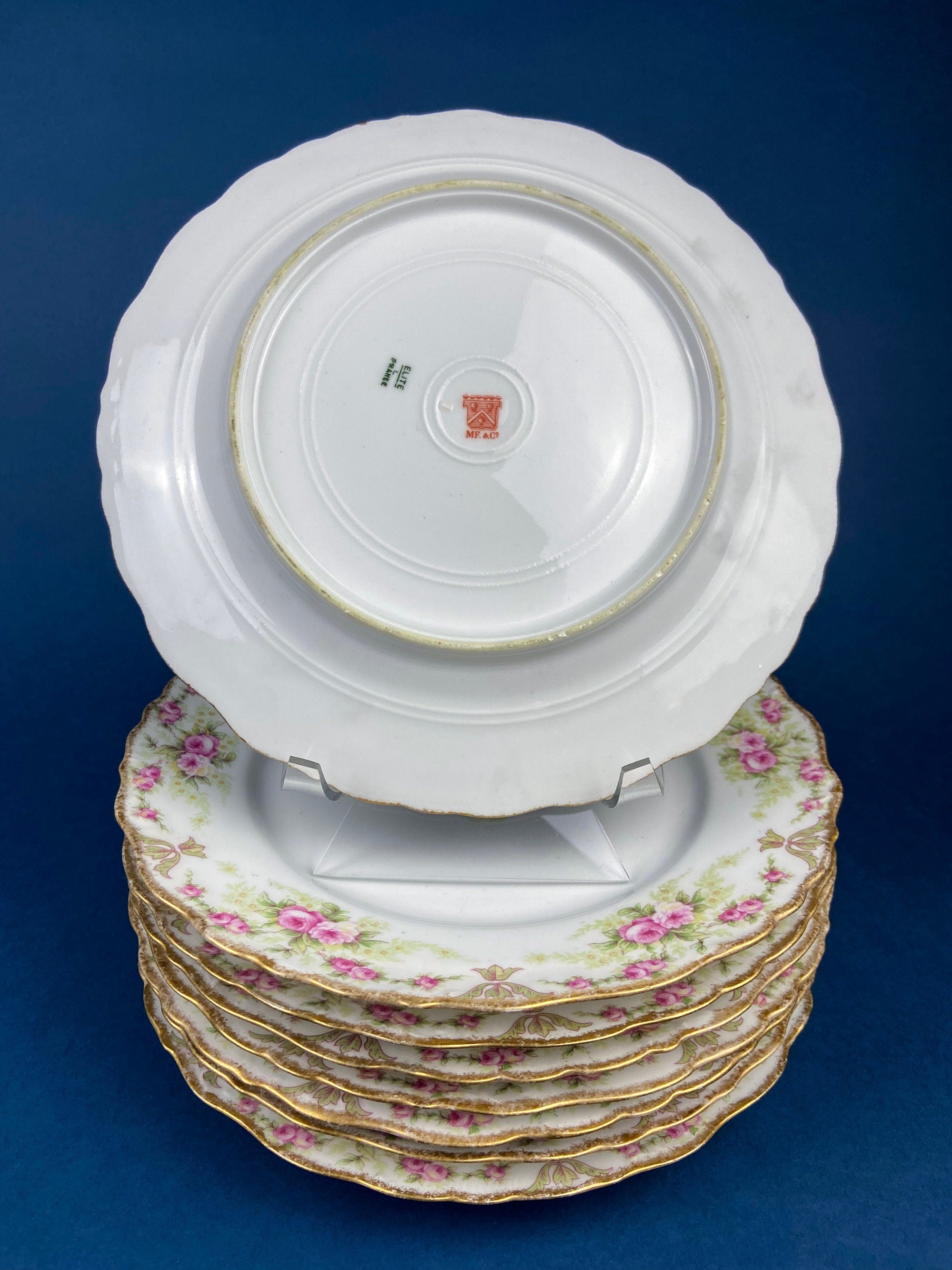 Royal Limoges Dessert Plates (Set of 4): Antique Hand-Painted Rose Garland, Made in France