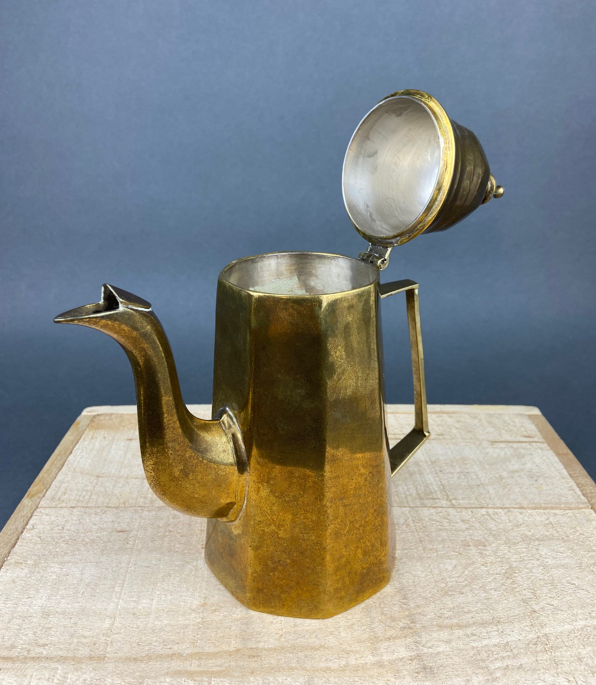 Antique Brass Coffee Set with Coffee Pot, Creamer & Sugar Bowl. Heavy Brass Pots with Handles. Kitchen Accessories.