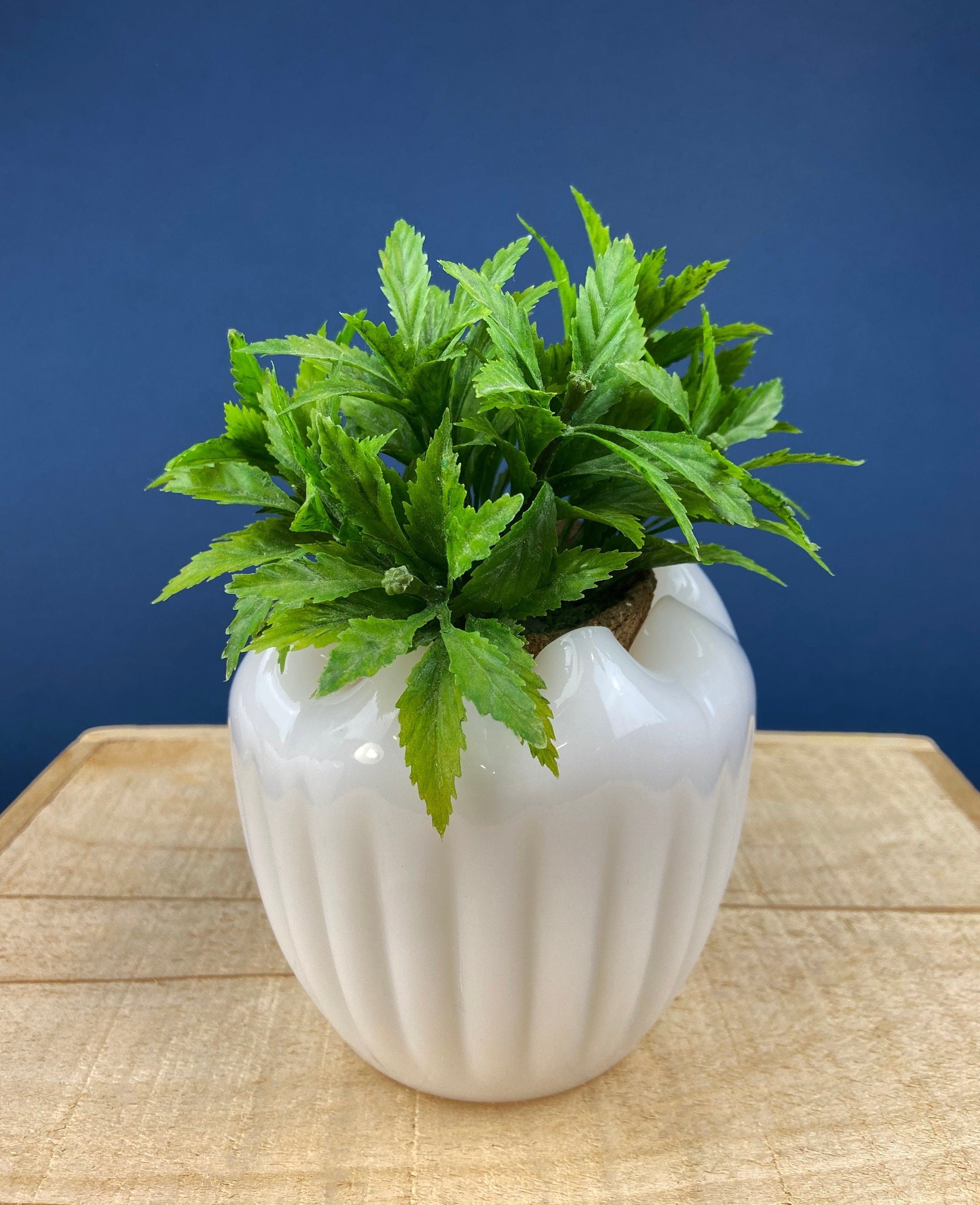 Milk Glass Planter or Vase. Vintage White Flower Pot with Ribbed Pattern and Pinched Rim. Window Sill Herbal Garden.