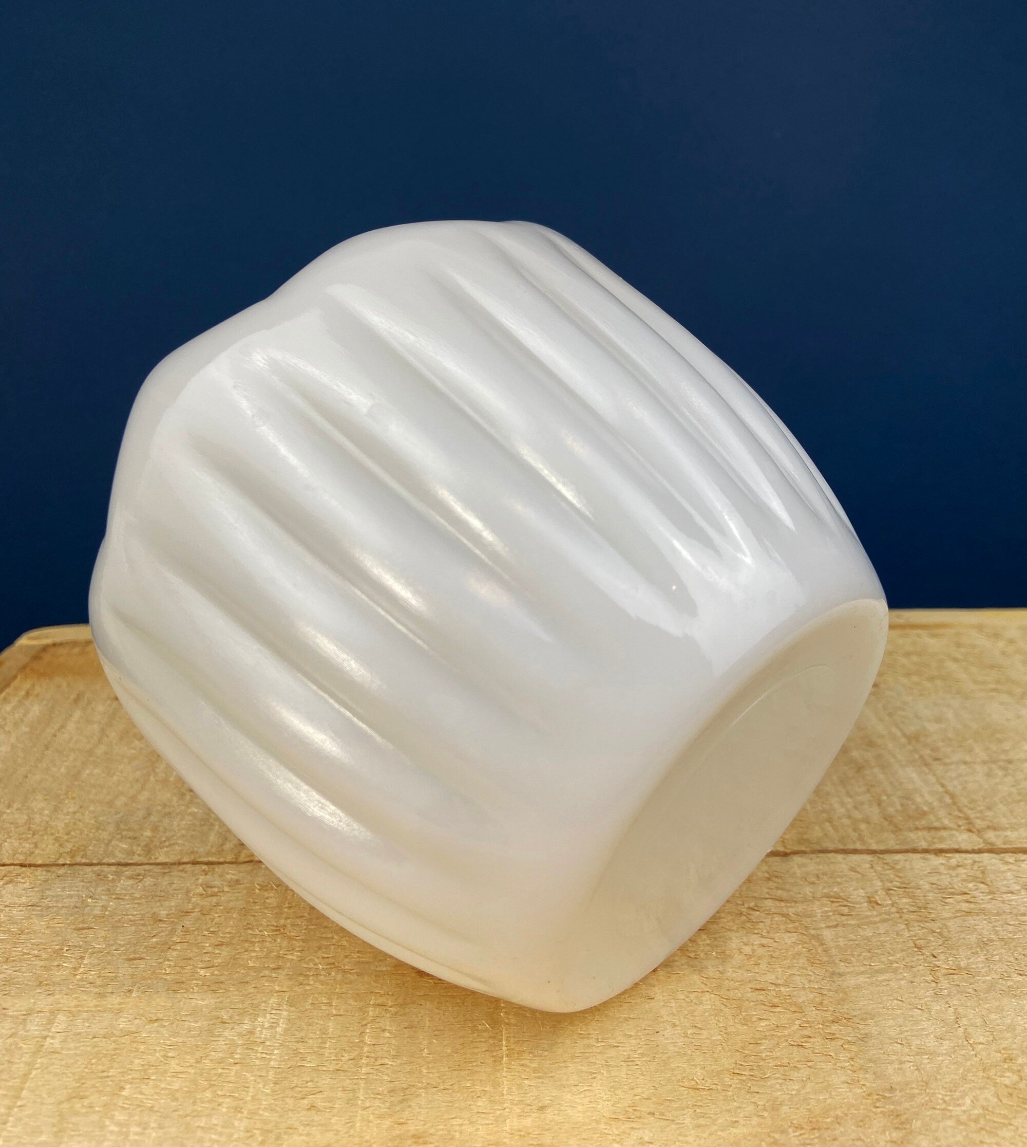 Milk Glass Planter or Vase. Vintage White Flower Pot with Ribbed Pattern and Pinched Rim. Window Sill Herbal Garden.