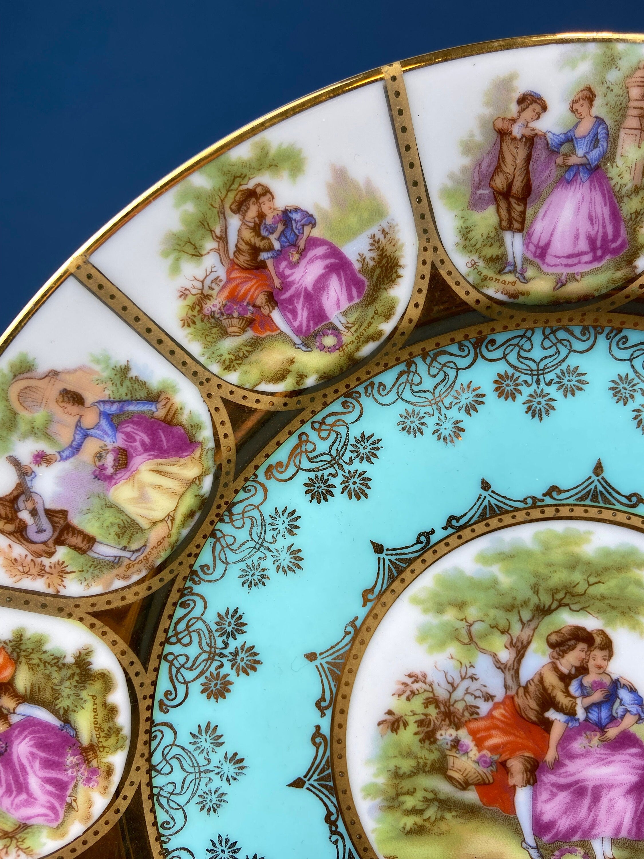 Vintage Fragonard Porcelain Footed Cake Stand, Bavaria OTCO, Collectible