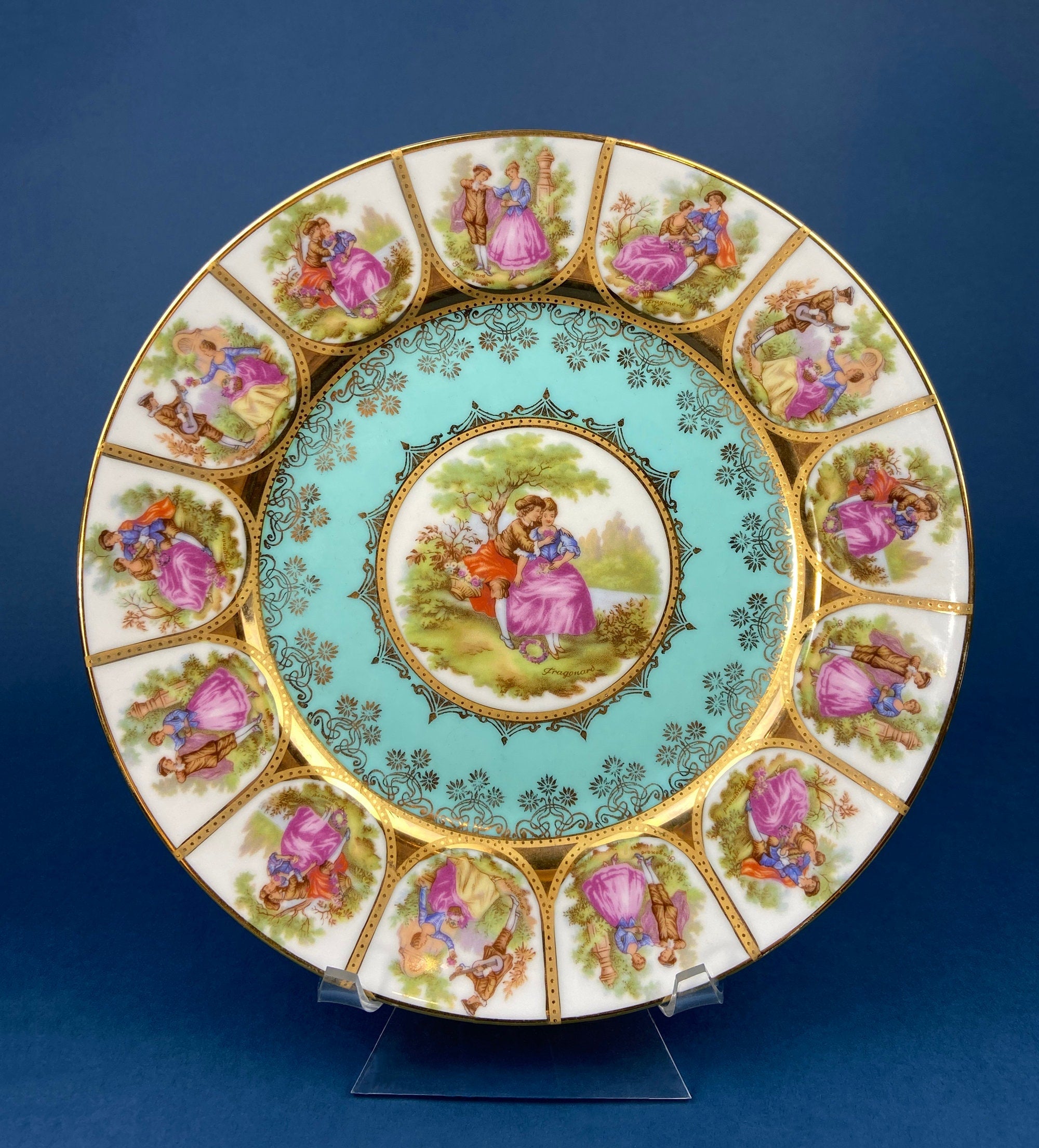 Vintage Fragonard Porcelain Footed Cake Stand, Bavaria OTCO, Collectible