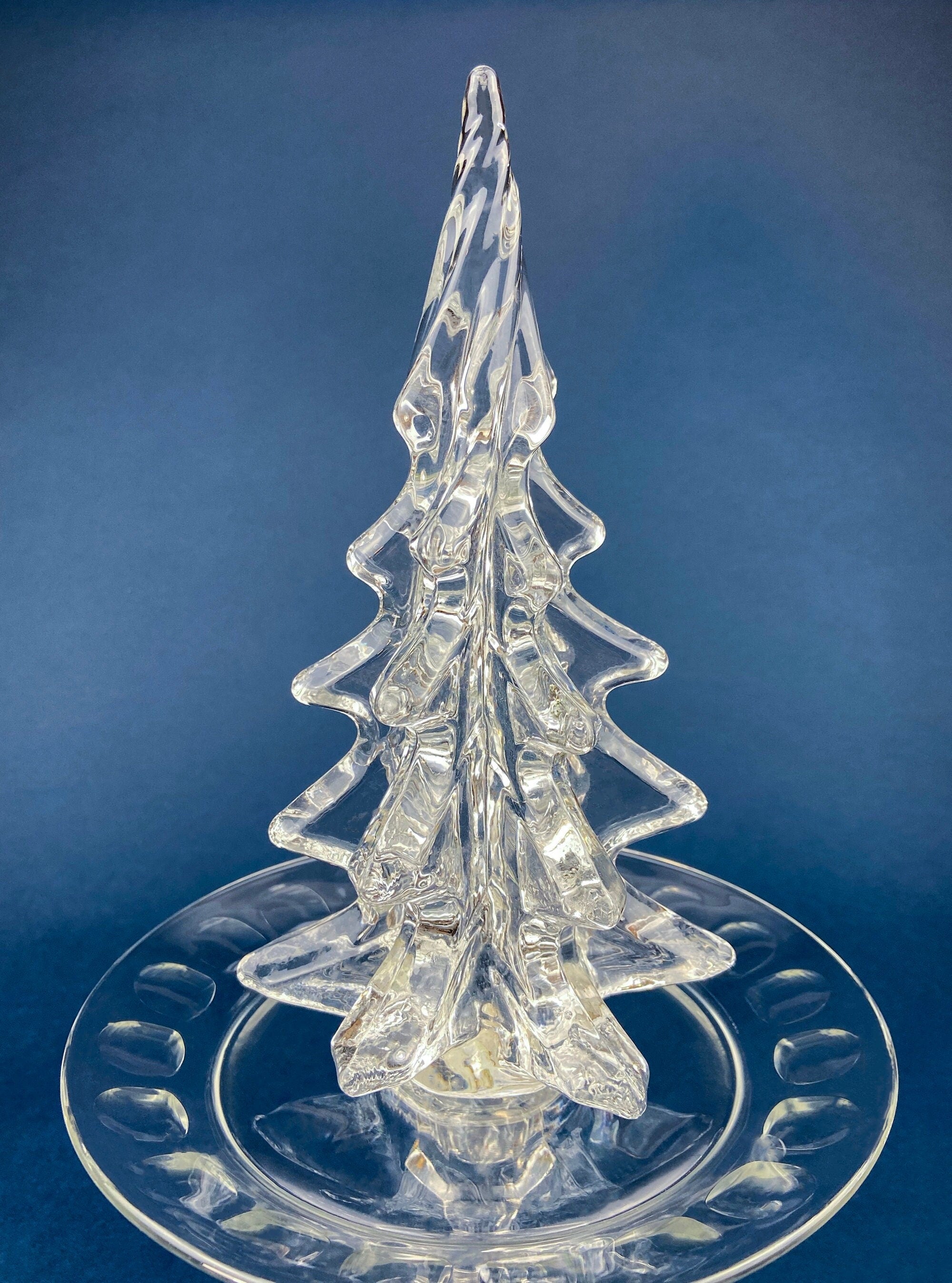 Lead Crystal Clear Christmas Tree. Hand Crafted Art Glass Spruce Tree. 8" Tall Pine. Holiday or Year-Round Decor.