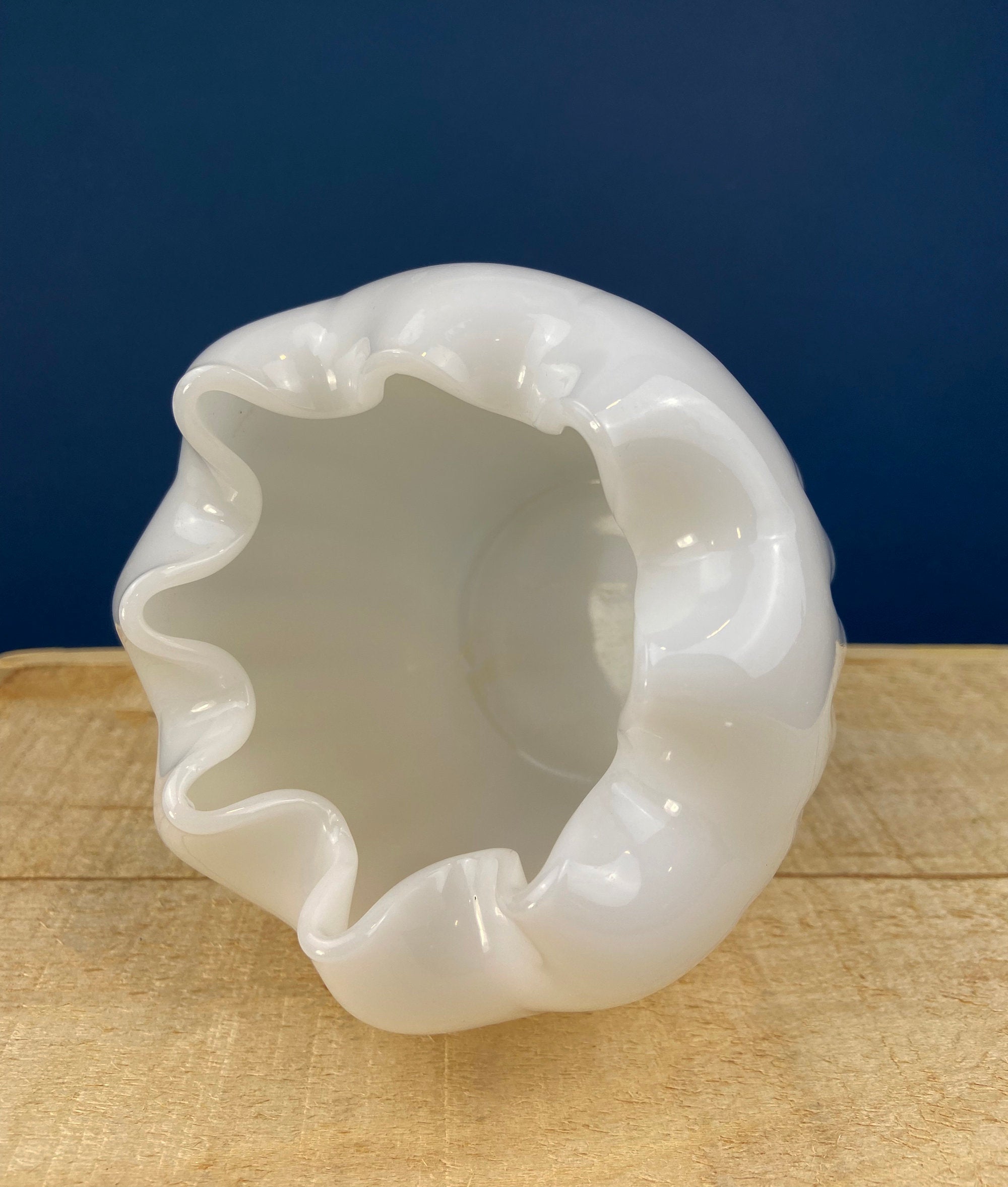 Milk Glass Planter or Vase. Vintage White Flower Pot with Ribbed Pattern and Pinched Rim. Window Sill Herbal Garden.