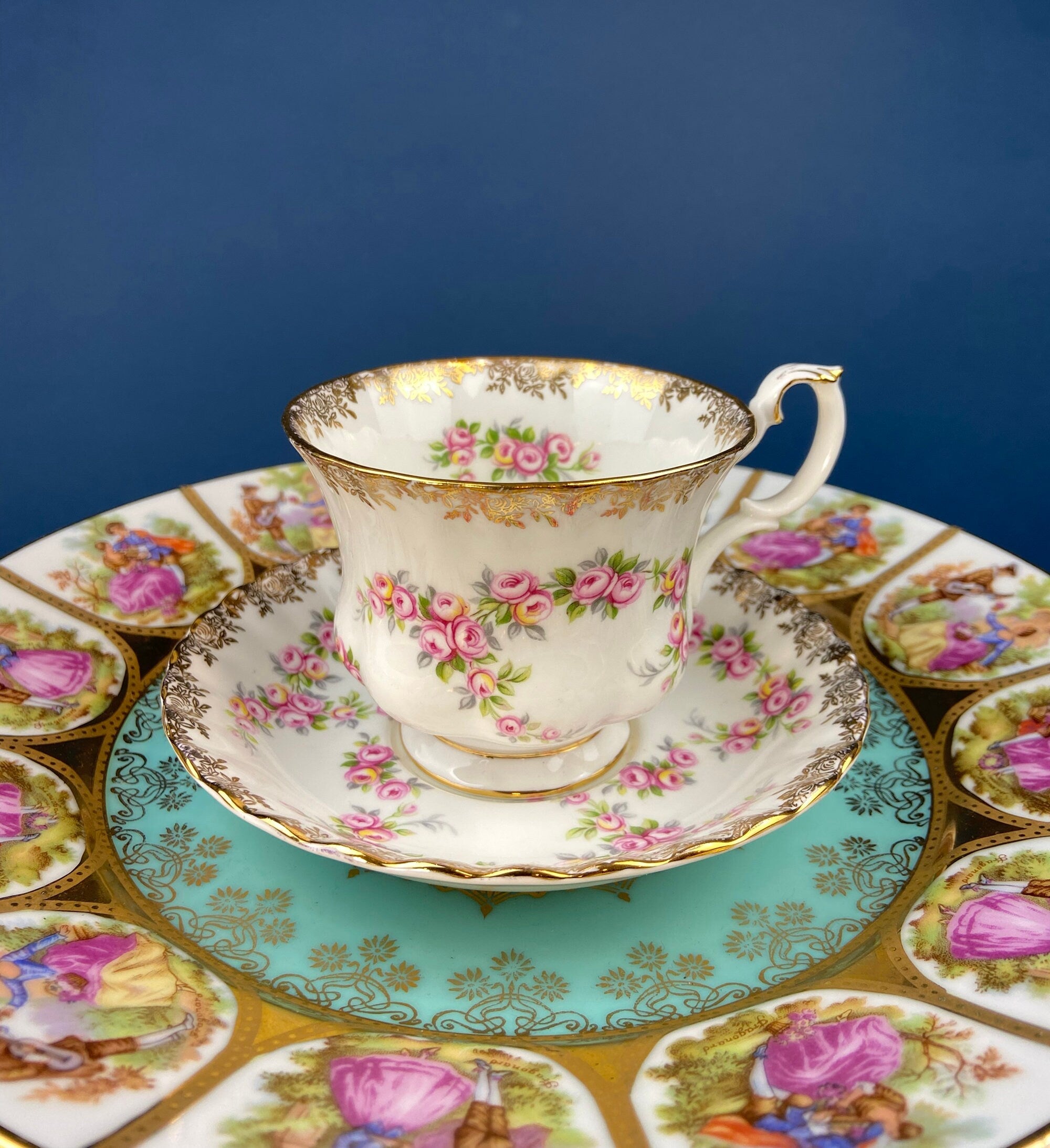Vintage Fragonard Porcelain Footed Cake Stand, Bavaria OTCO, Collectible