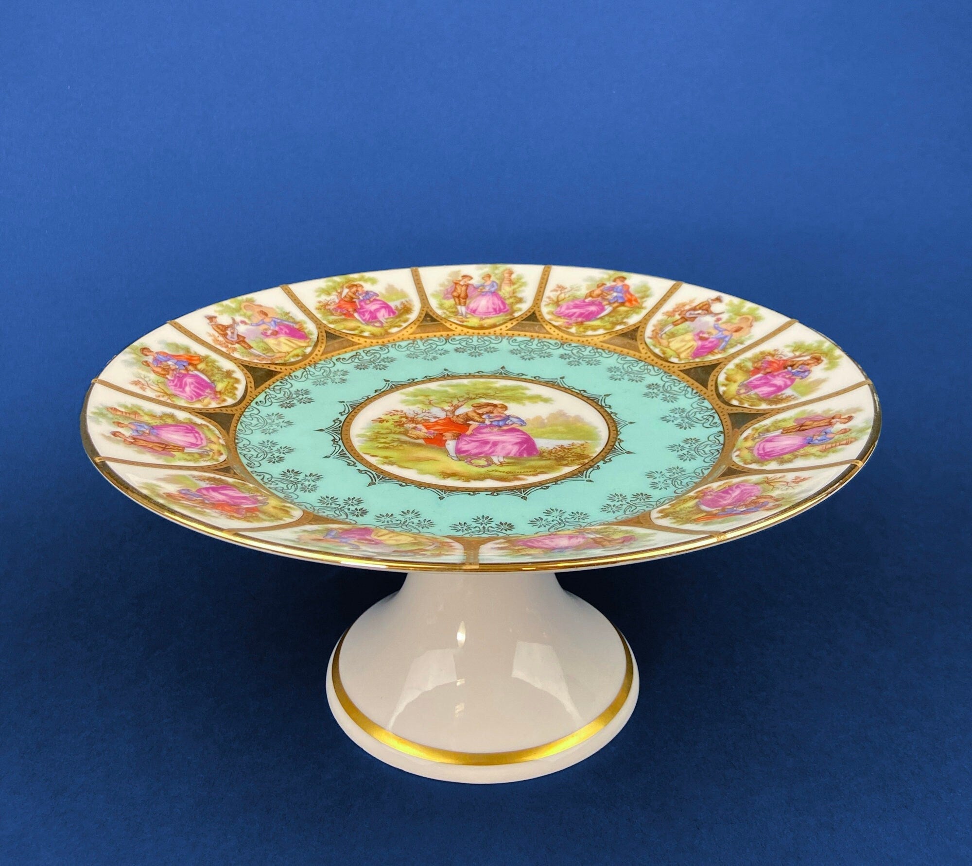 Vintage Fragonard Porcelain Footed Cake Stand, Bavaria OTCO, Collectible