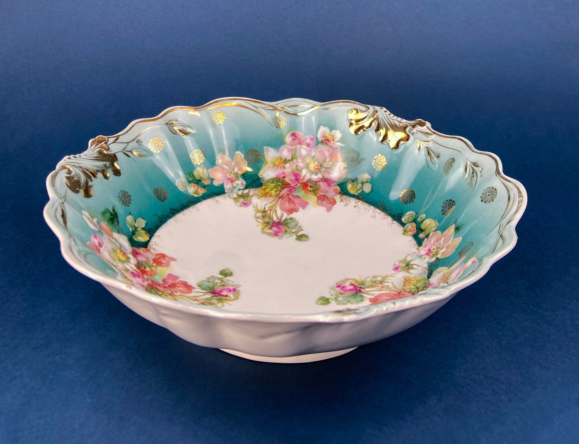Antique Plate and Bowl by Milton, Imperial Vienna. Hand-Painted Tea Roses. Collectible Dessert Plate and Serving Bowl.
