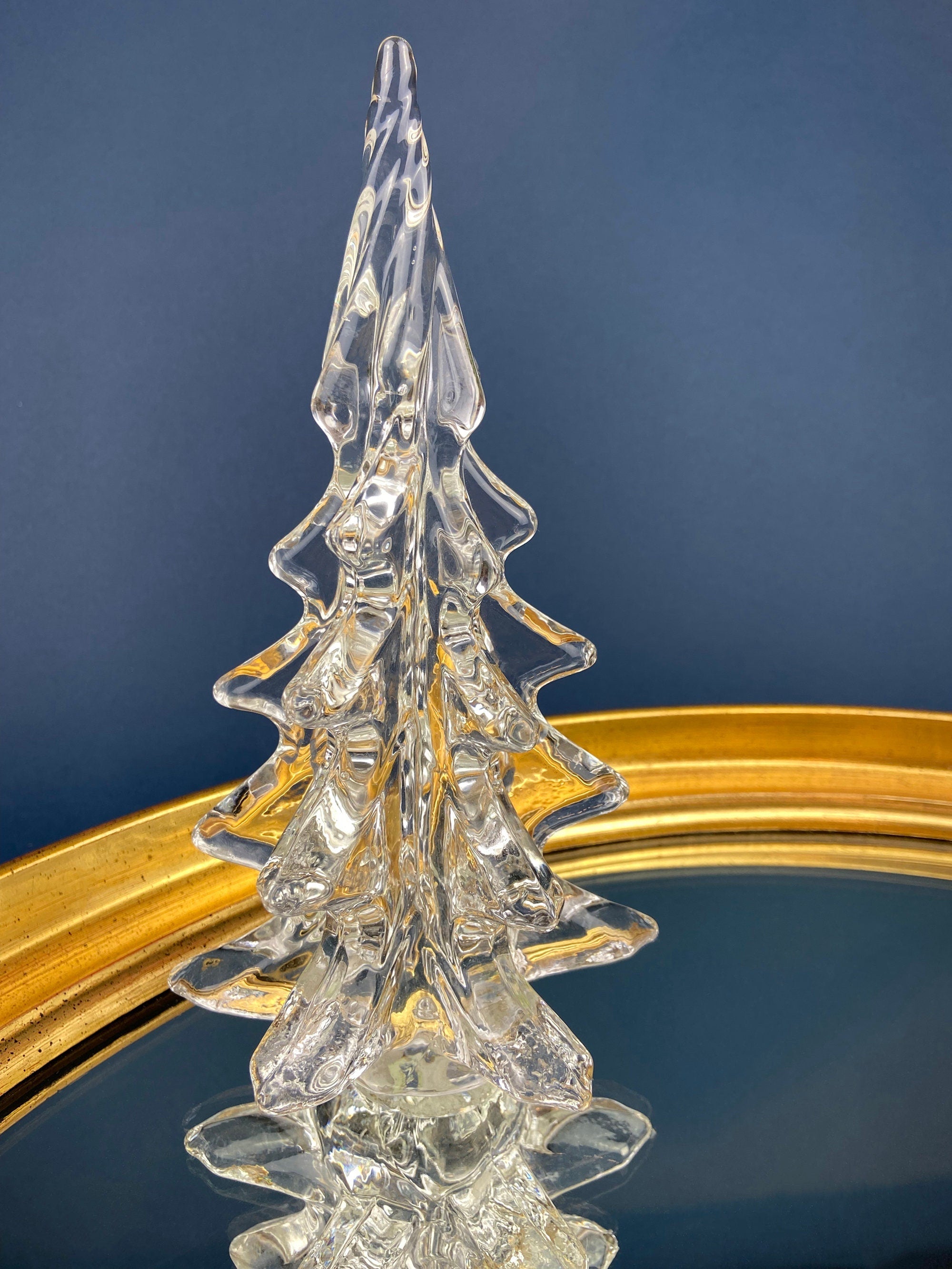 Lead Crystal Clear Christmas Tree. Hand Crafted Art Glass Spruce Tree. 8" Tall Pine. Holiday or Year-Round Decor.