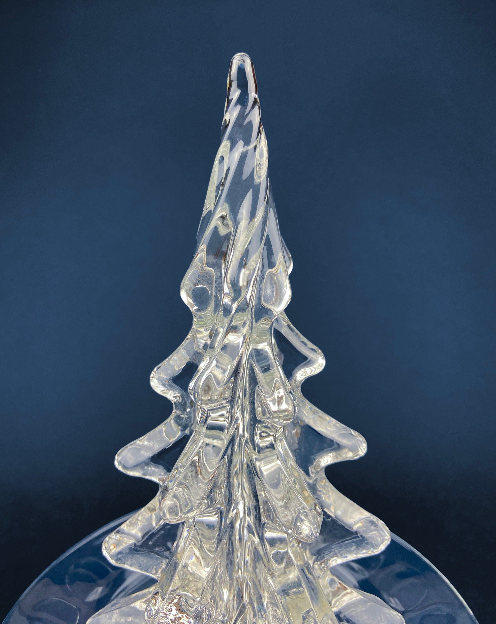 Lead Crystal Clear Christmas Tree. Hand Crafted Art Glass Spruce Tree. 8" Tall Pine. Holiday or Year-Round Decor.
