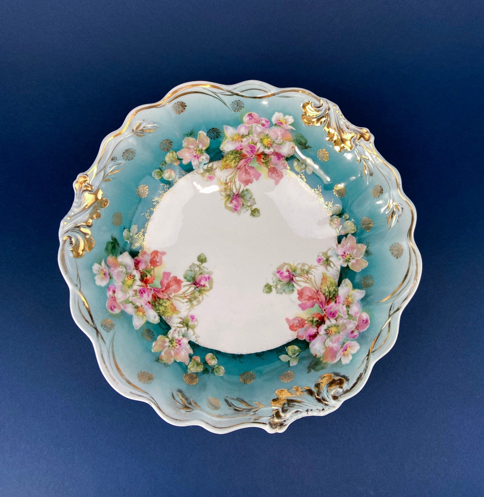 Antique Plate and Bowl by Milton, Imperial Vienna. Hand-Painted Tea Roses. Collectible Dessert Plate and Serving Bowl.