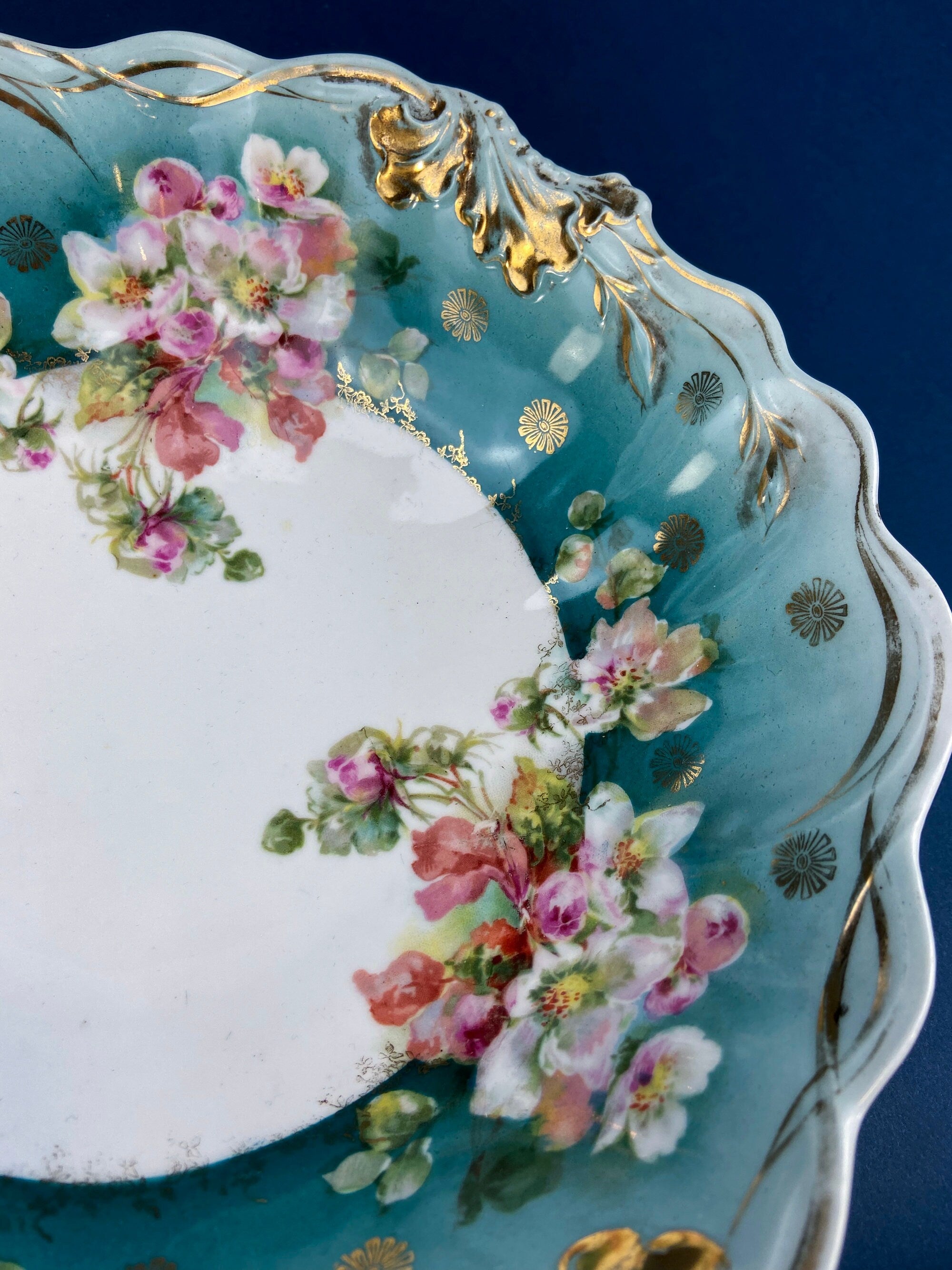 Antique Plate and Bowl by Milton, Imperial Vienna. Hand-Painted Tea Roses. Collectible Dessert Plate and Serving Bowl.