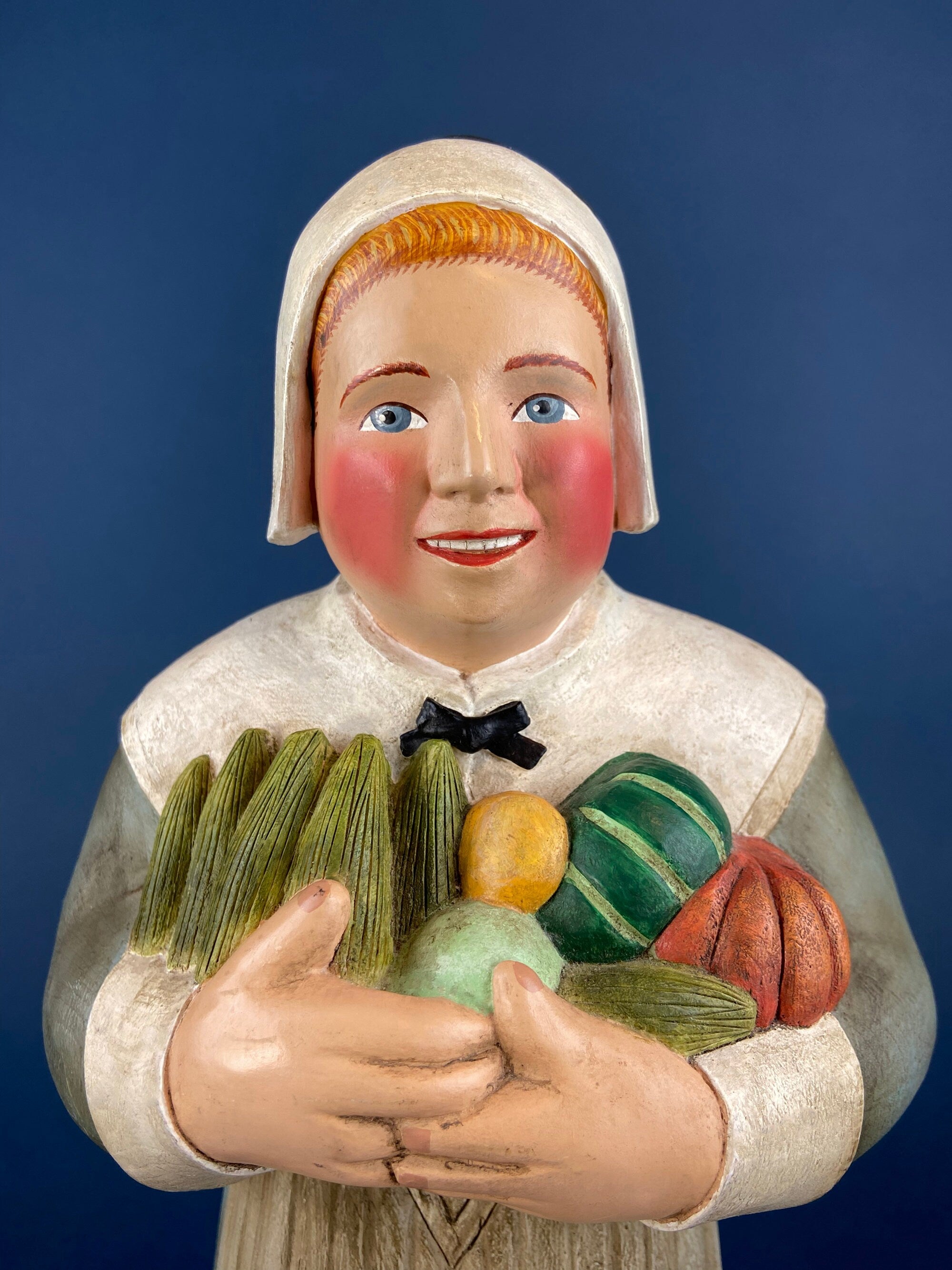 Large Pilgrim Woman Figurine. Our Town Collection by Leo Smith for Dept 56. Hand-Painted Statuette Signed by Artist. Gift for Him or Her.
