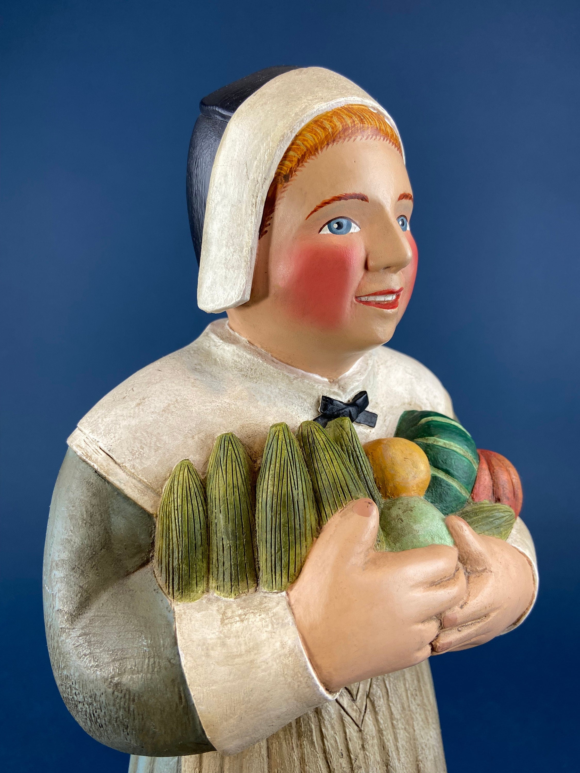 Large Pilgrim Woman Figurine. Our Town Collection by Leo Smith for Dept 56. Hand-Painted Statuette Signed by Artist. Gift for Him or Her.