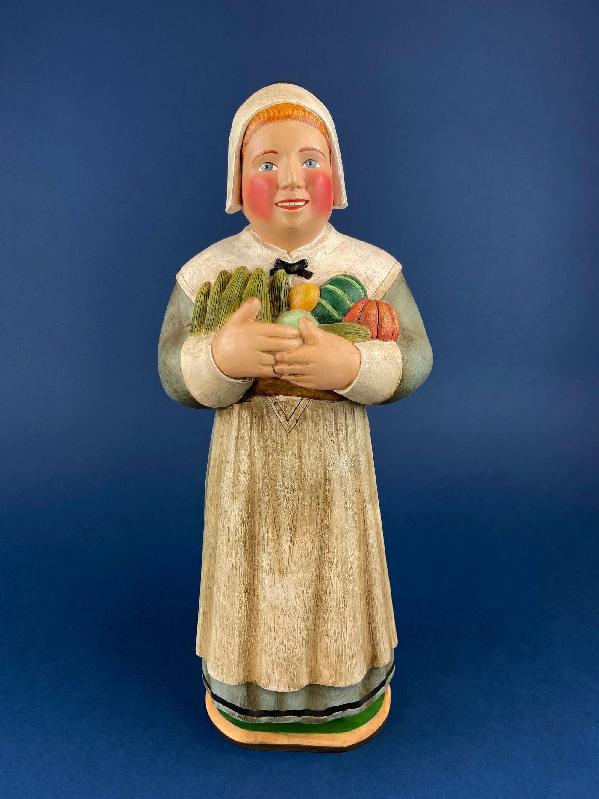 Large Pilgrim Woman Figurine. Our Town Collection by Leo Smith for Dept 56. Hand-Painted Statuette Signed by Artist. Gift for Him or Her.