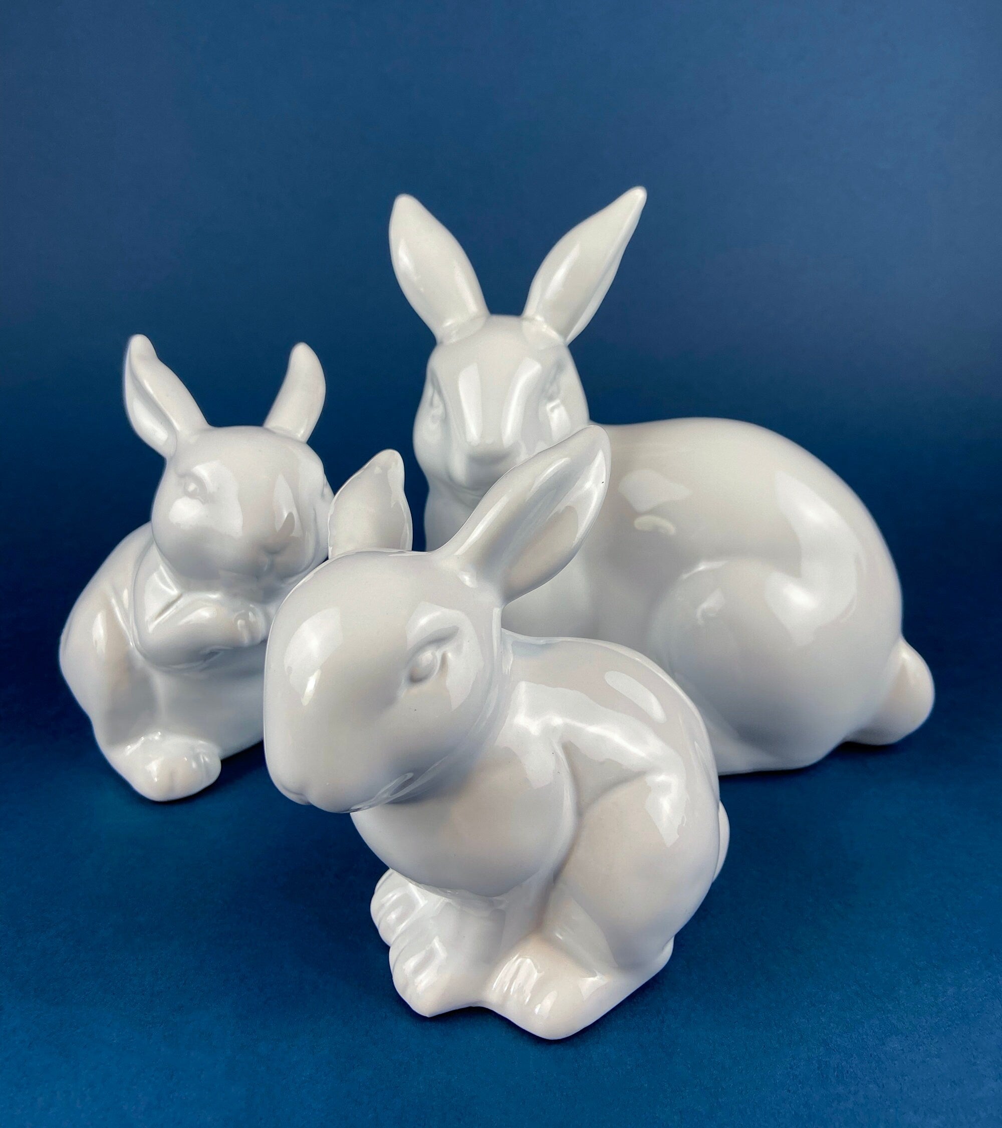 White Porcelain, Cupcake Sized Stand. Climbing Bunnies Detail. Rabbit Themed Table Accessories. Candy Dish, Candle Holder, Modern Farmhouse.