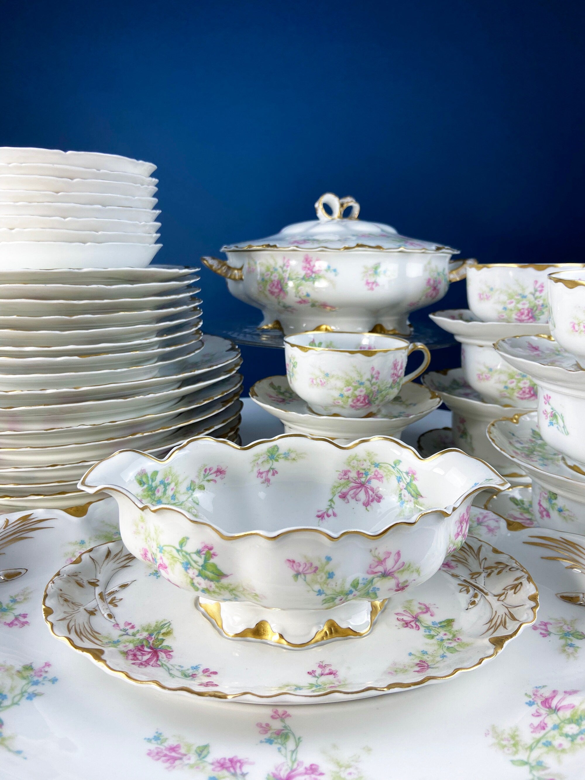 Antique Limoges Dinner Plates. Set of Eight Large Plates. Haviland & Co. Made in France. Luxurious Dining. Rare Find. French Country Living