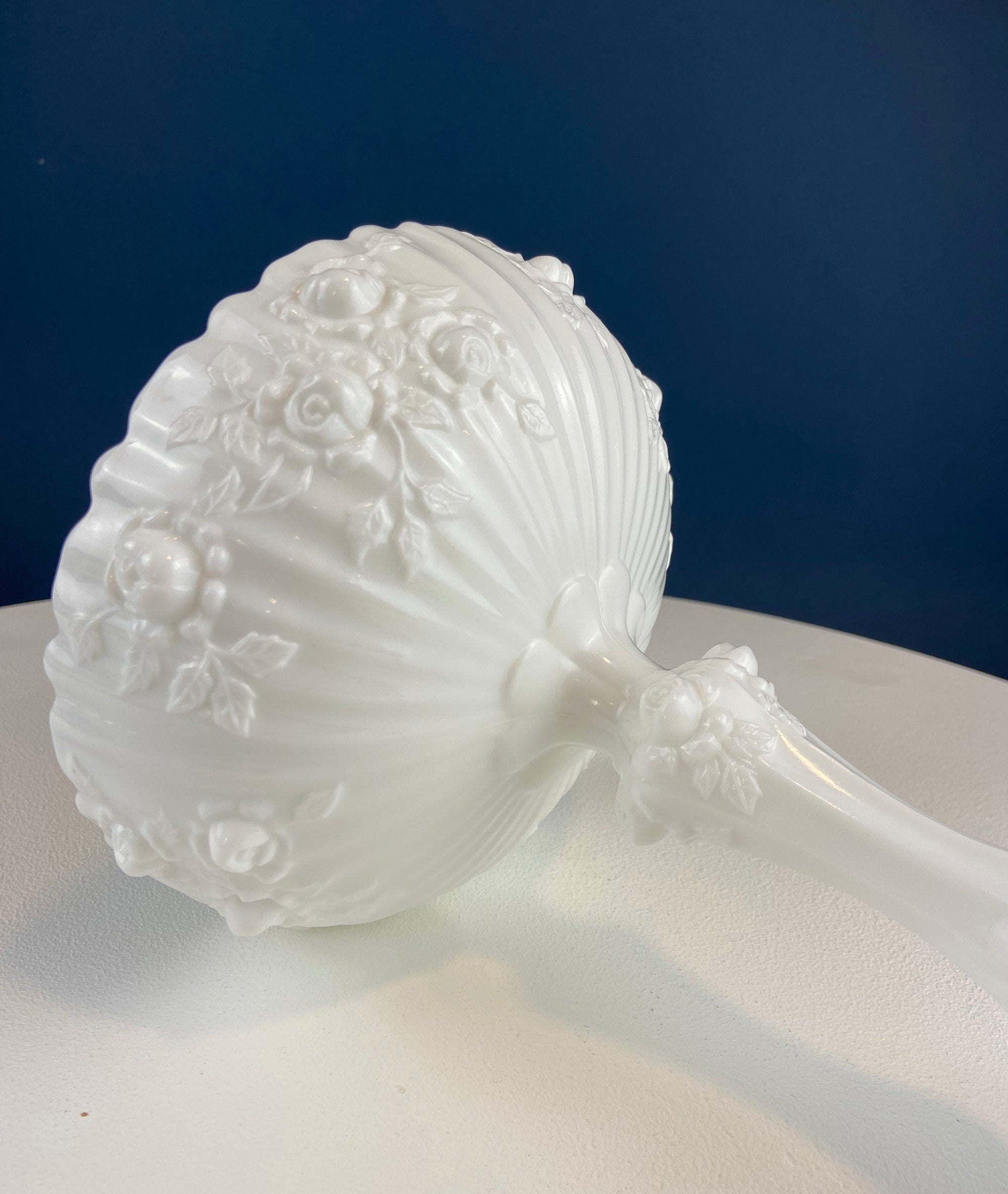 Milk Glass Floral Footed Bowl with Salloped Rim. White Compote with 3-D Roses. Serving Dish for Fruit or Nuts Bowl. Bedroom Console Decor.