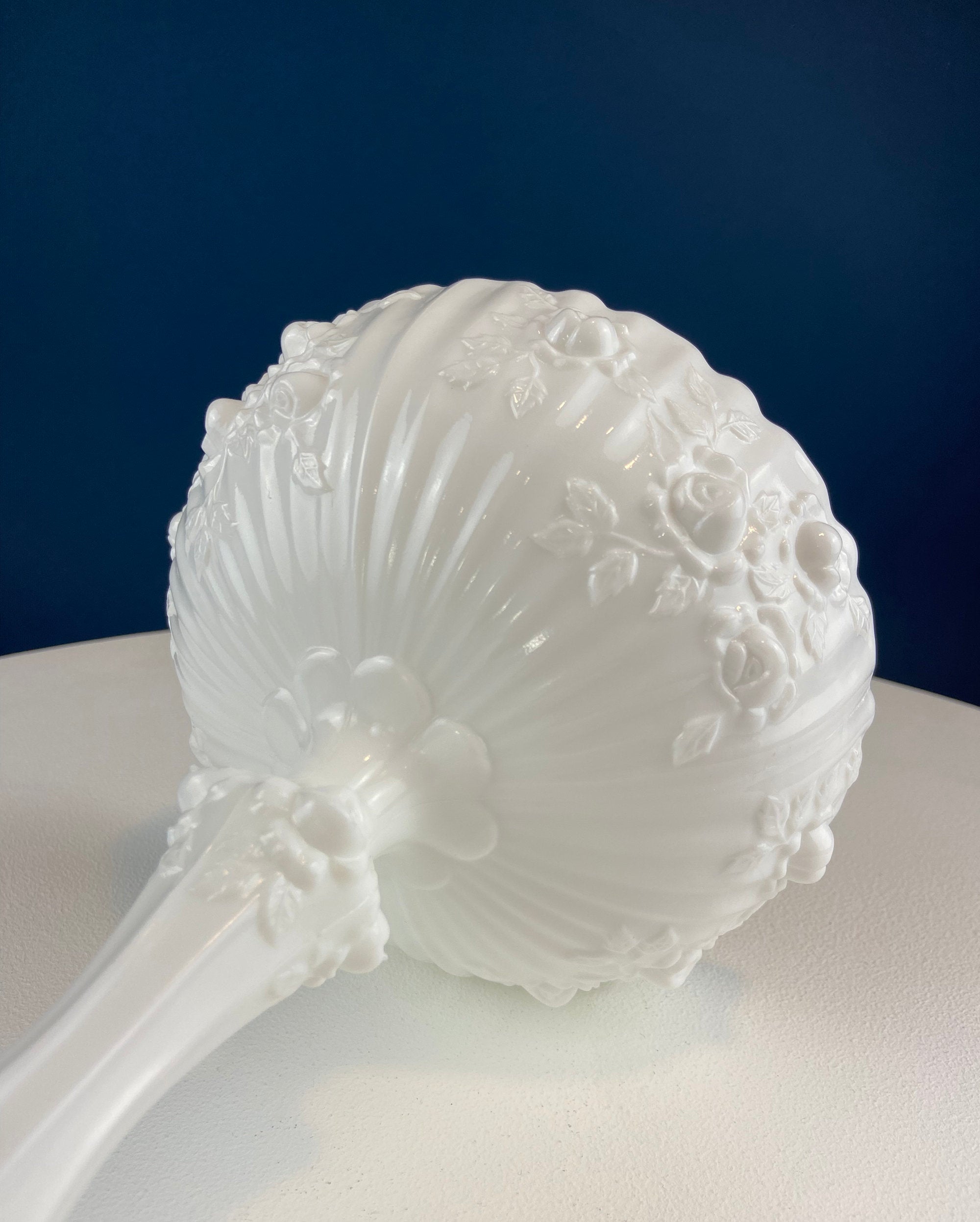 Milk Glass Floral Footed Bowl with Salloped Rim. White Compote with 3-D Roses. Serving Dish for Fruit or Nuts Bowl. Bedroom Console Decor.