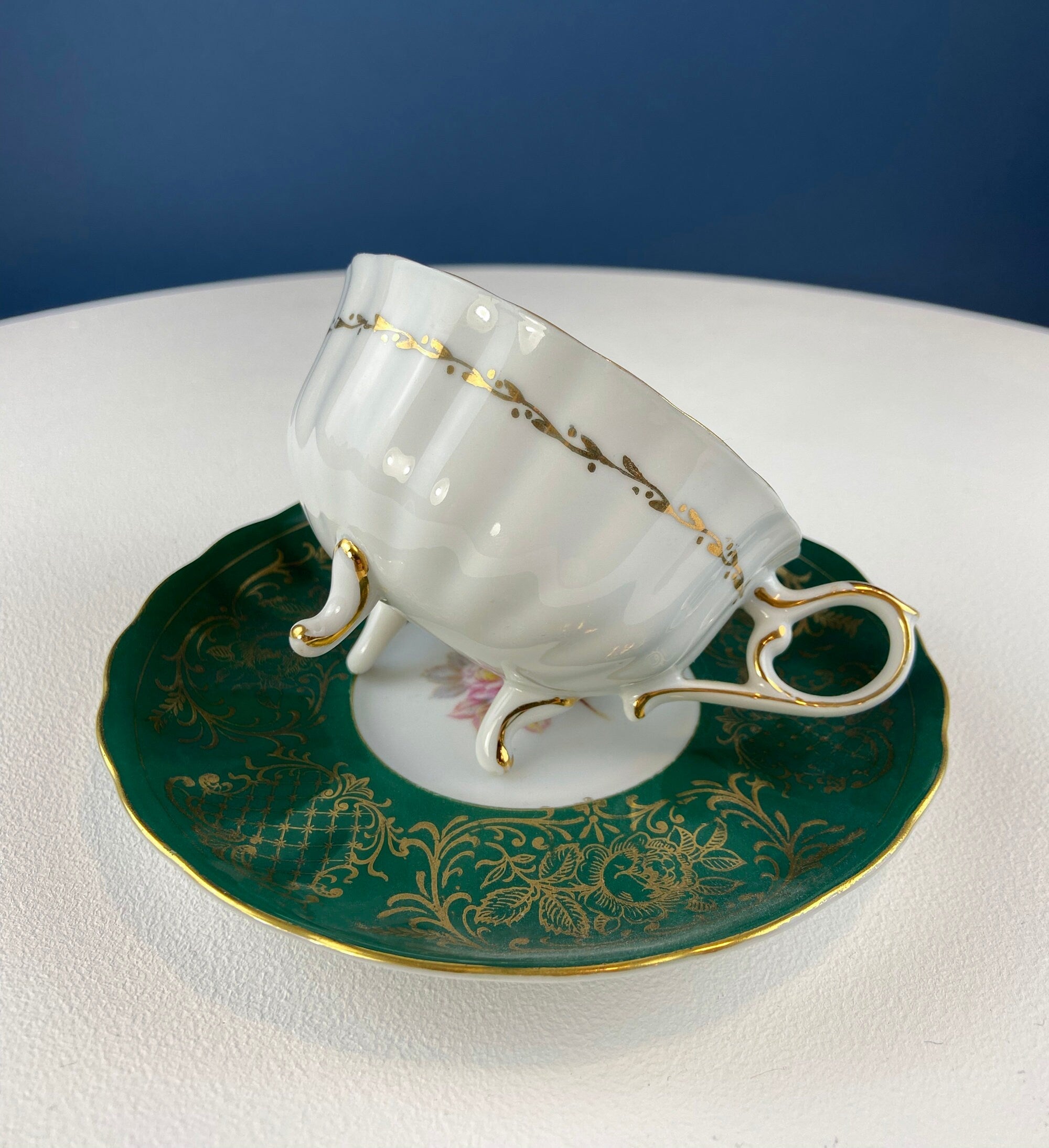 Vintage Schumann Arzberg Tea Cup Trio: Deep Green Bavarian Porcelain