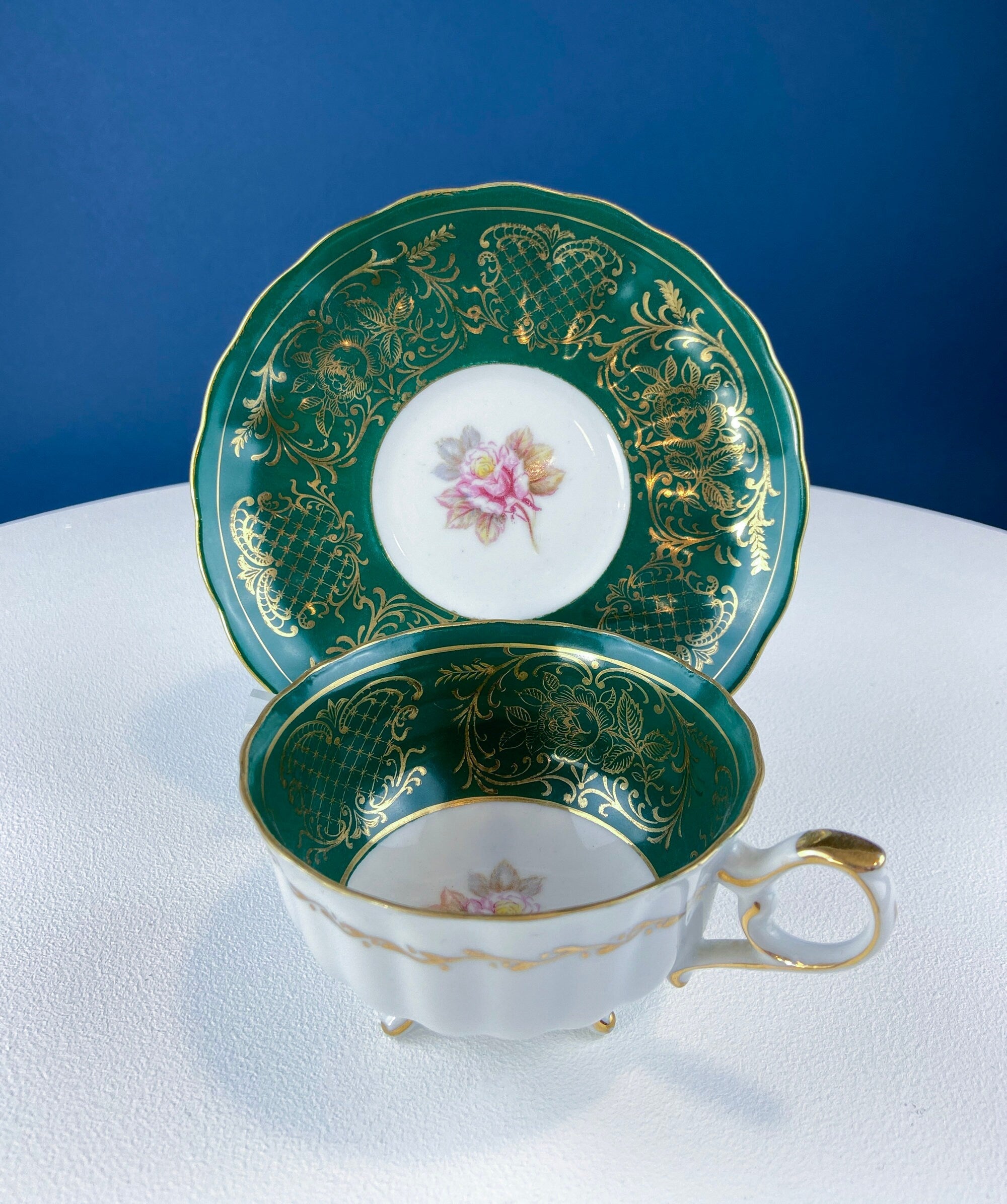 Vintage Schumann Arzberg Tea Cup Trio: Deep Green Bavarian Porcelain
