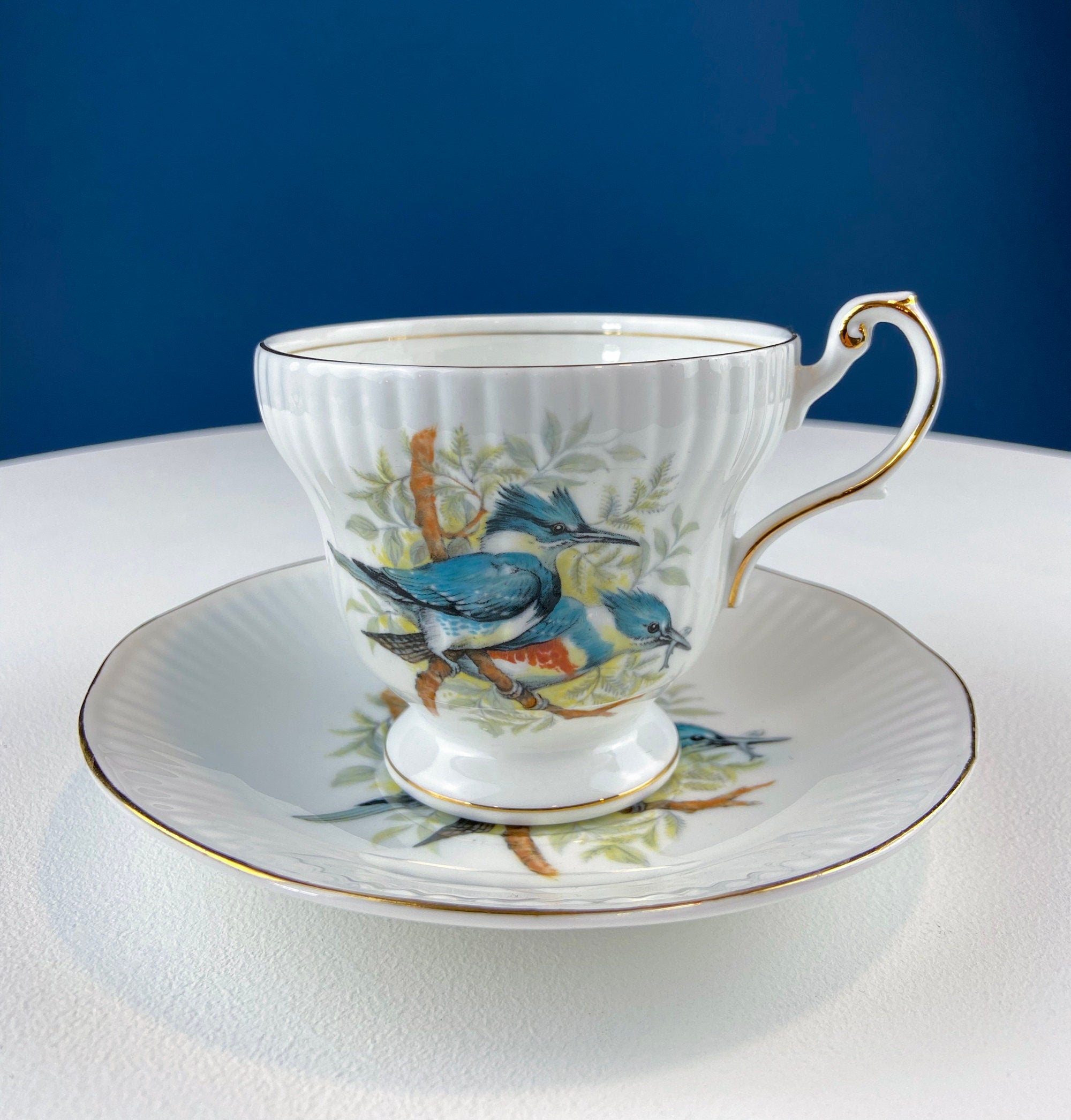 Vintage Cup and Saucer with Yellow Birds. Queens's Fine Bone China. Birds of America. Pair of Finches. Gift of Love. Modern Farmhouse.