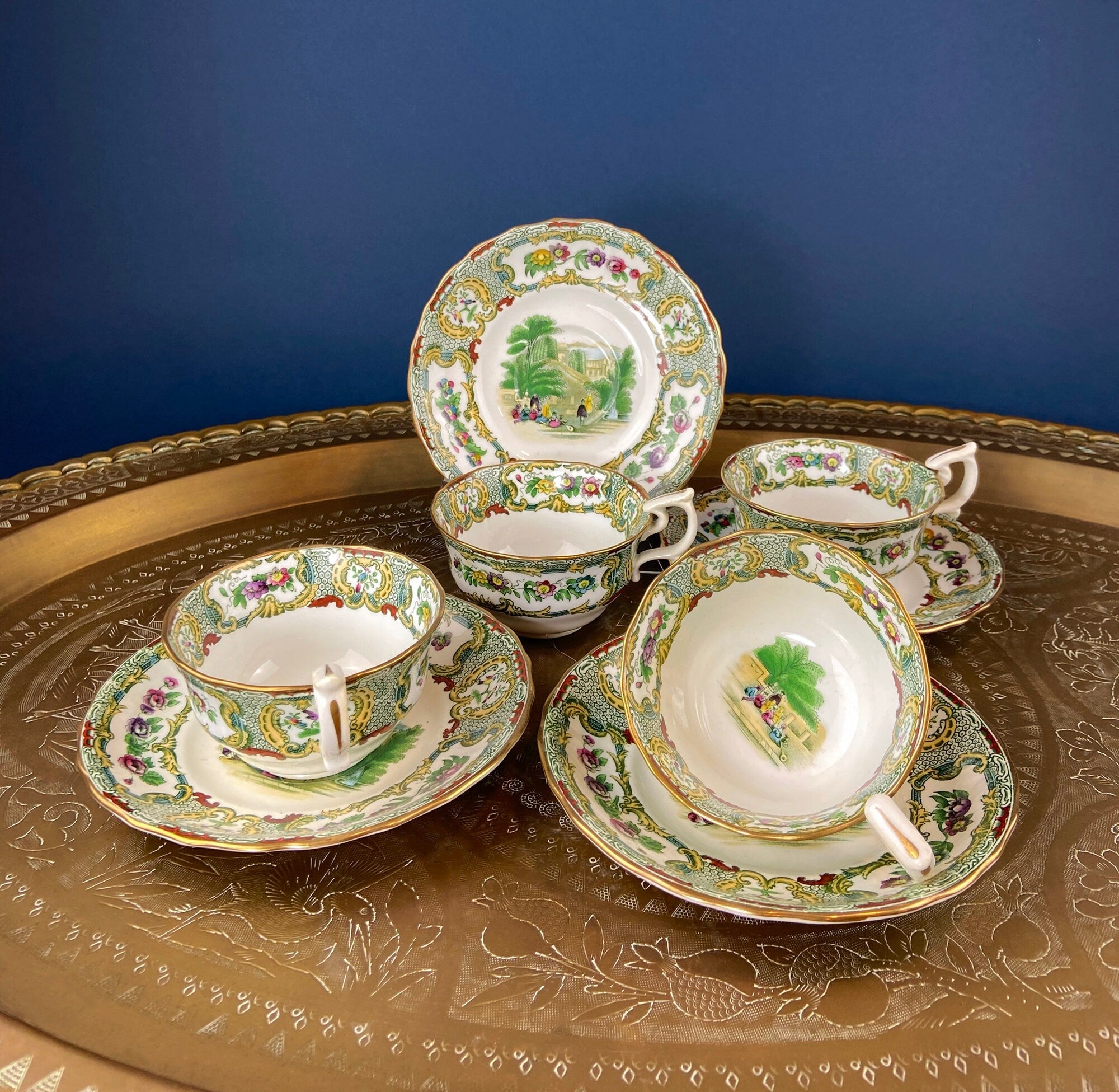 Tiffany and Co. Tea or Coffee Set. Chinoiserie or Asian Hand Painted Motif. Set of 4