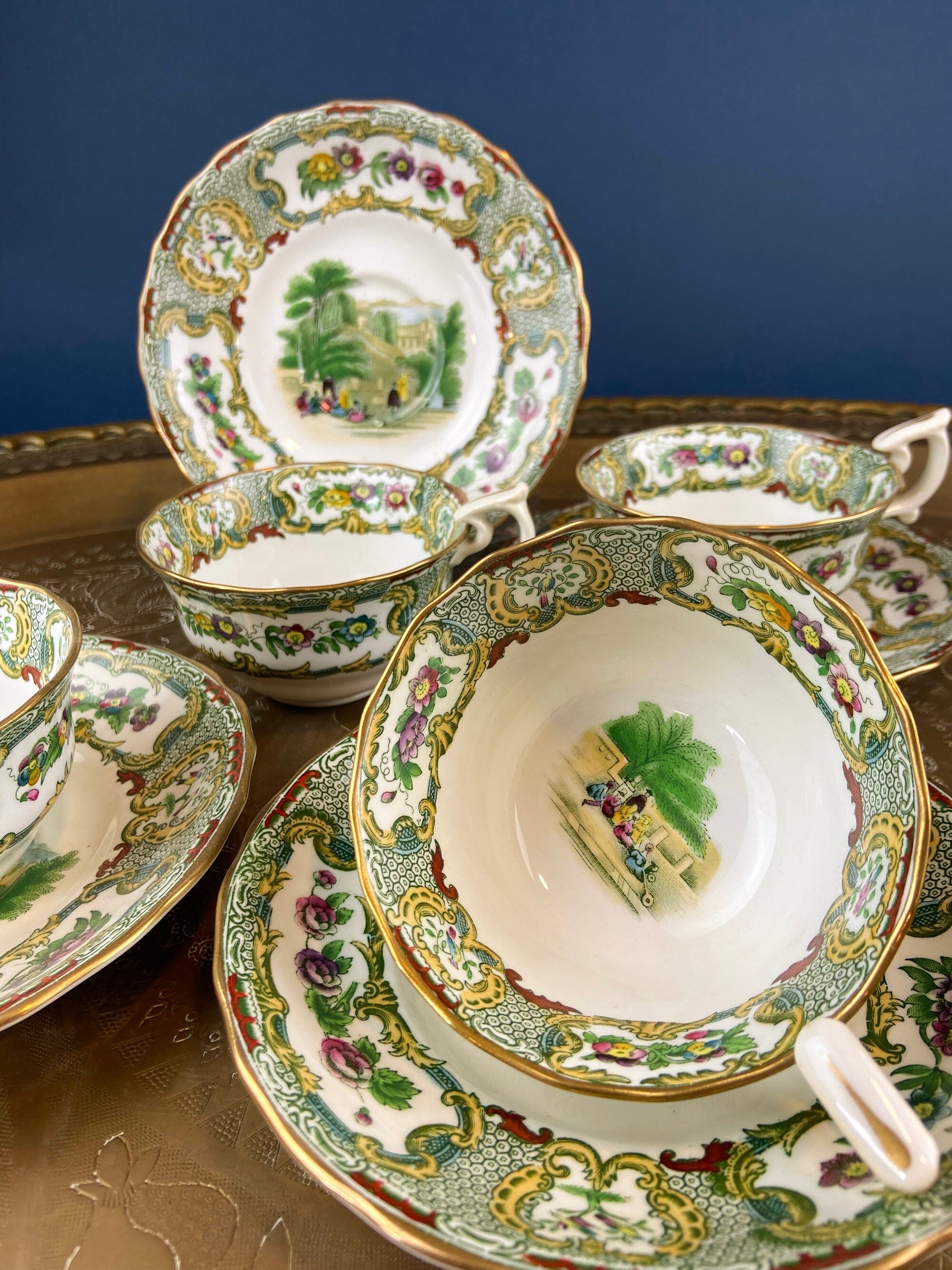 Tiffany and Co. Tea or Coffee Set. Chinoiserie or Asian Hand Painted Motif. Set of 4