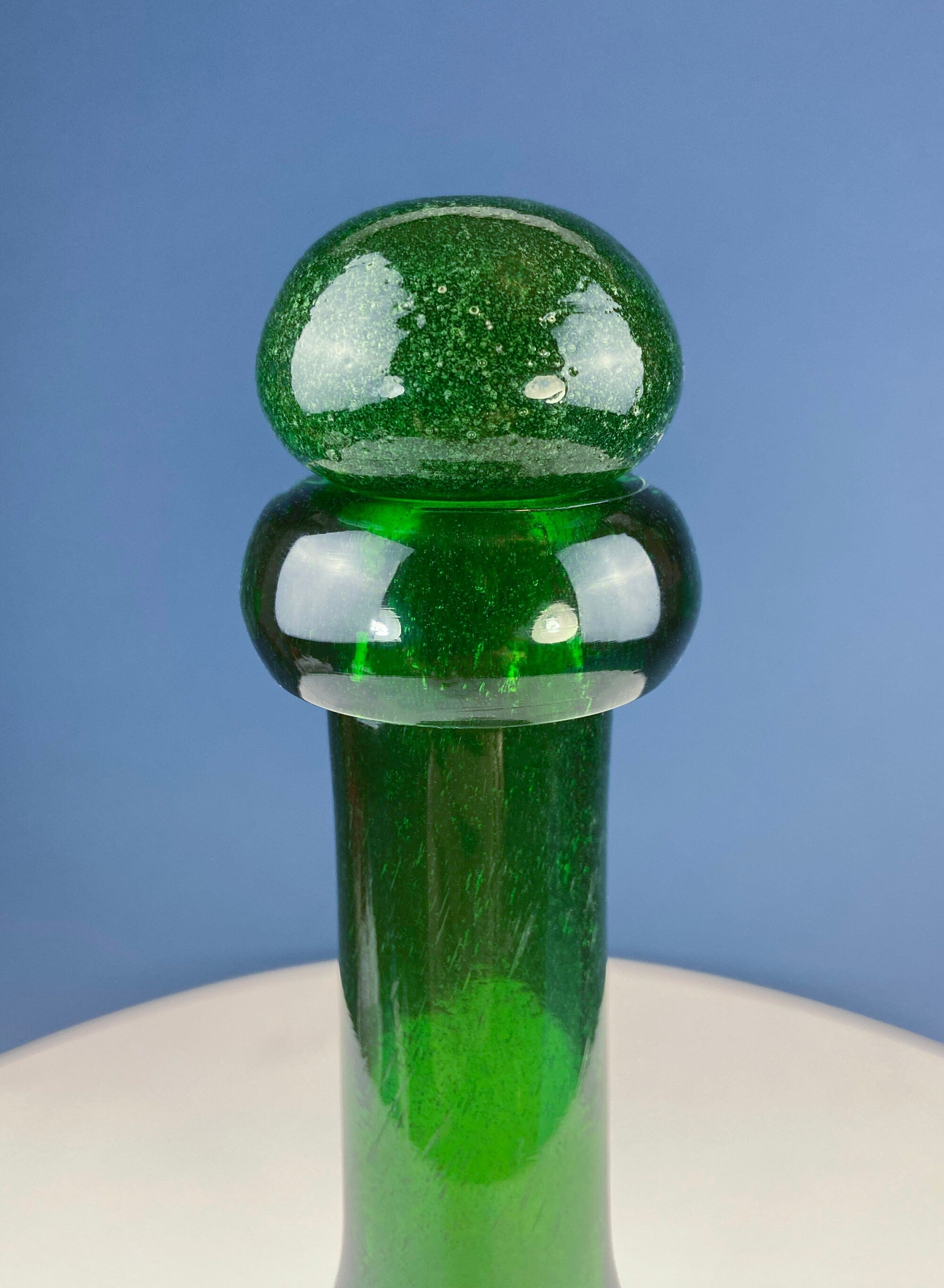 Dark Green Glass Decanter with Matching Stopper. Hand Blown Glass Carafe. Office Decor. Social Club Decor. Men Cave Accessory. Gift for Dad.