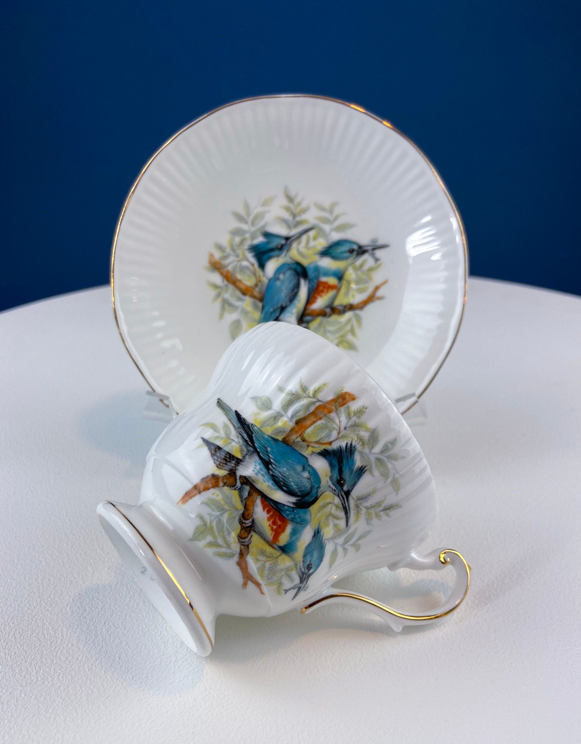 Vintage Cup and Saucer with Yellow Birds. Queens's Fine Bone China. Birds of America. Pair of Finches. Gift of Love. Modern Farmhouse.