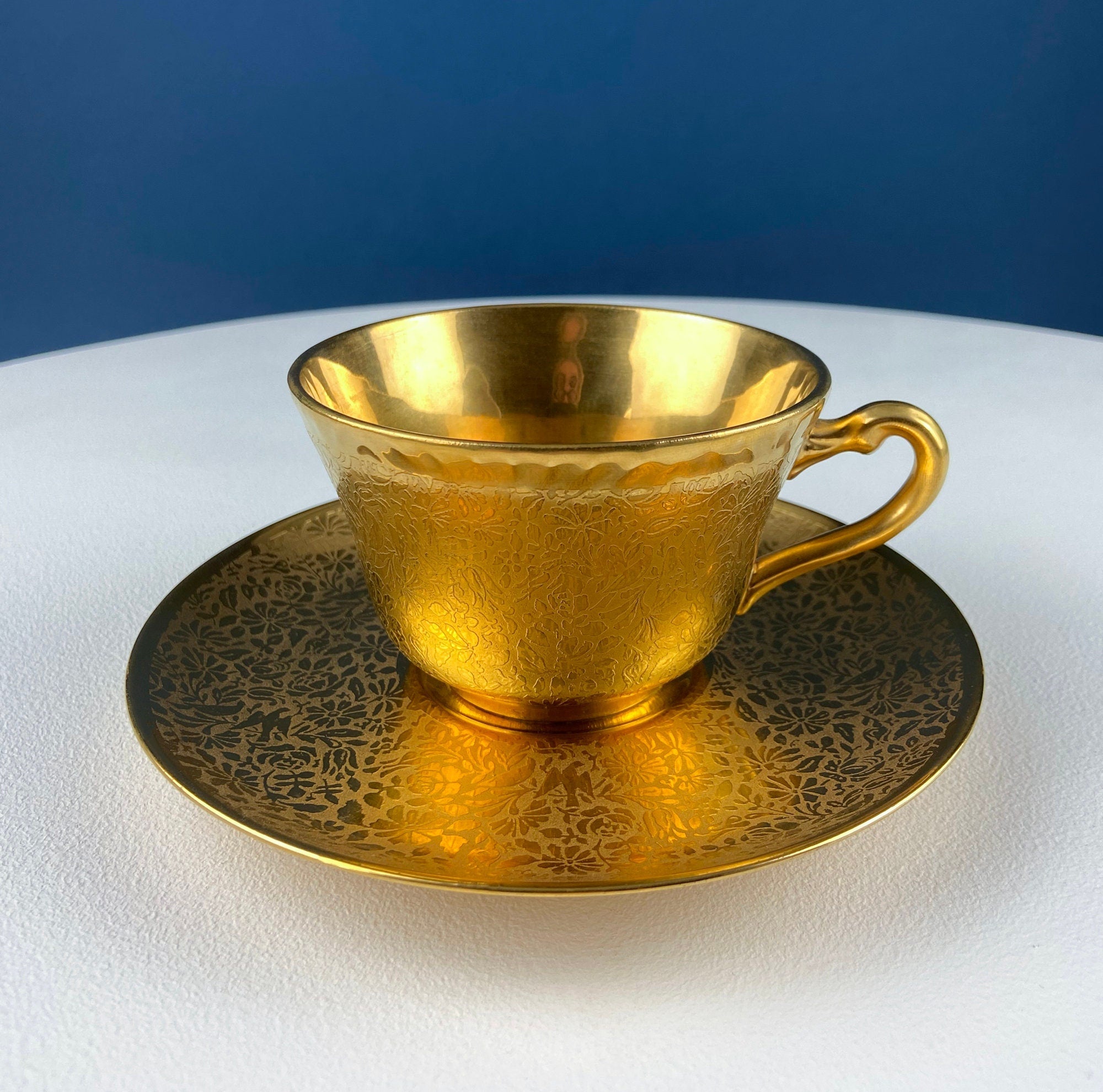 Rich Gold and Burgundy Serving Plate. Antique 11" OMCO Chekoslovakia Porcelain Plate. Spun Gold Brim and Floral Motif.